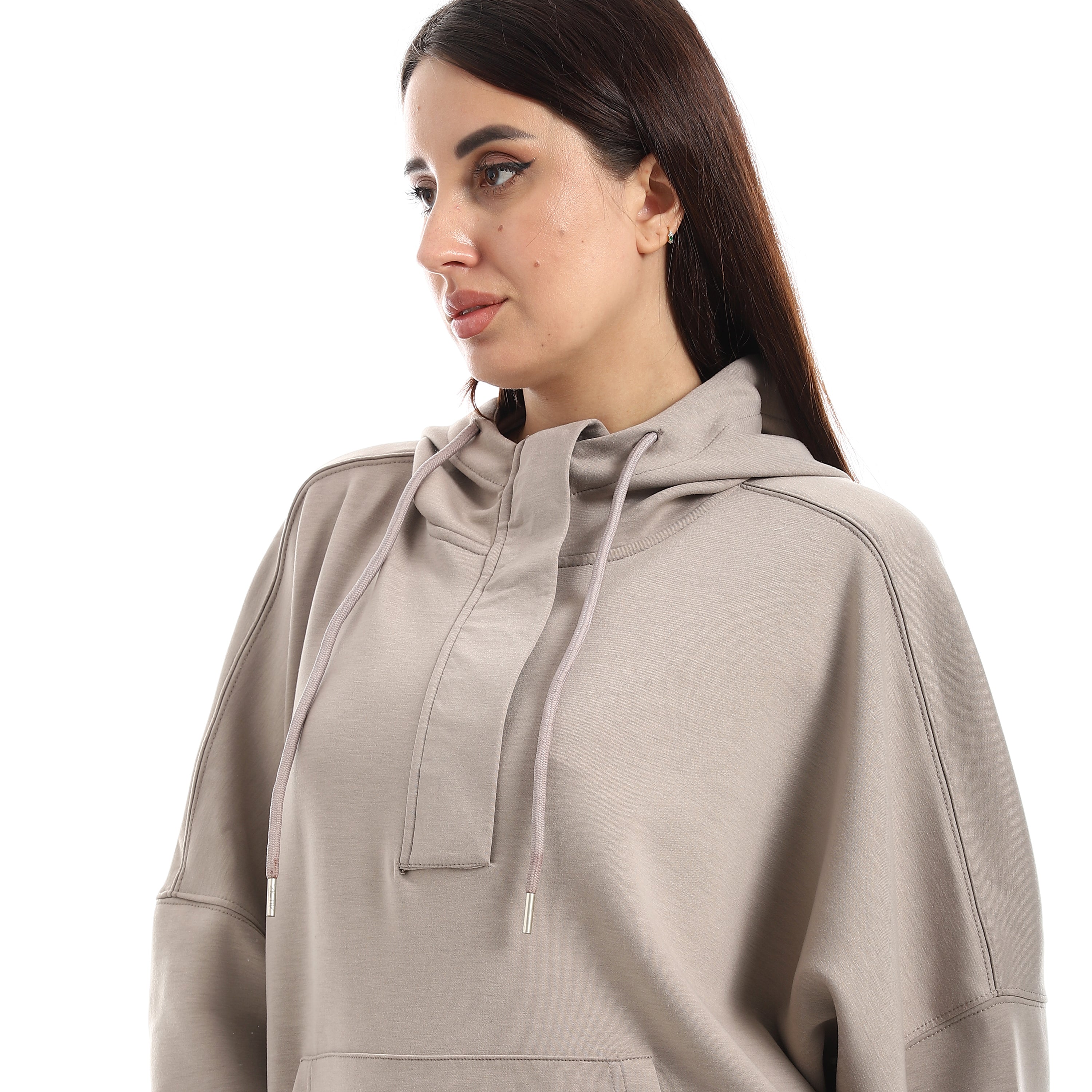 SOFT OVERSIZ ZIP-UP SWEATSHIRT - GREIGE