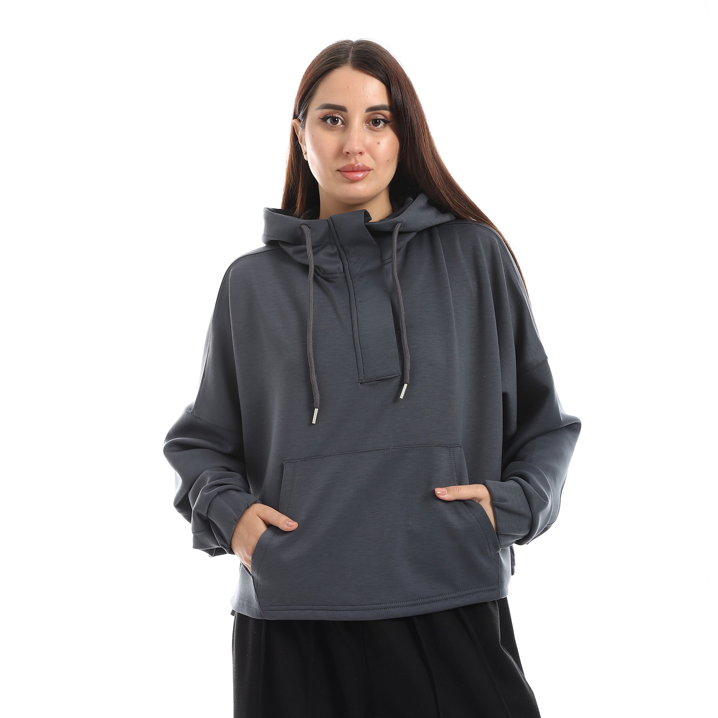 SOFT OVERSIZ ZIP-UP SWEATSHIRT - D.GREY