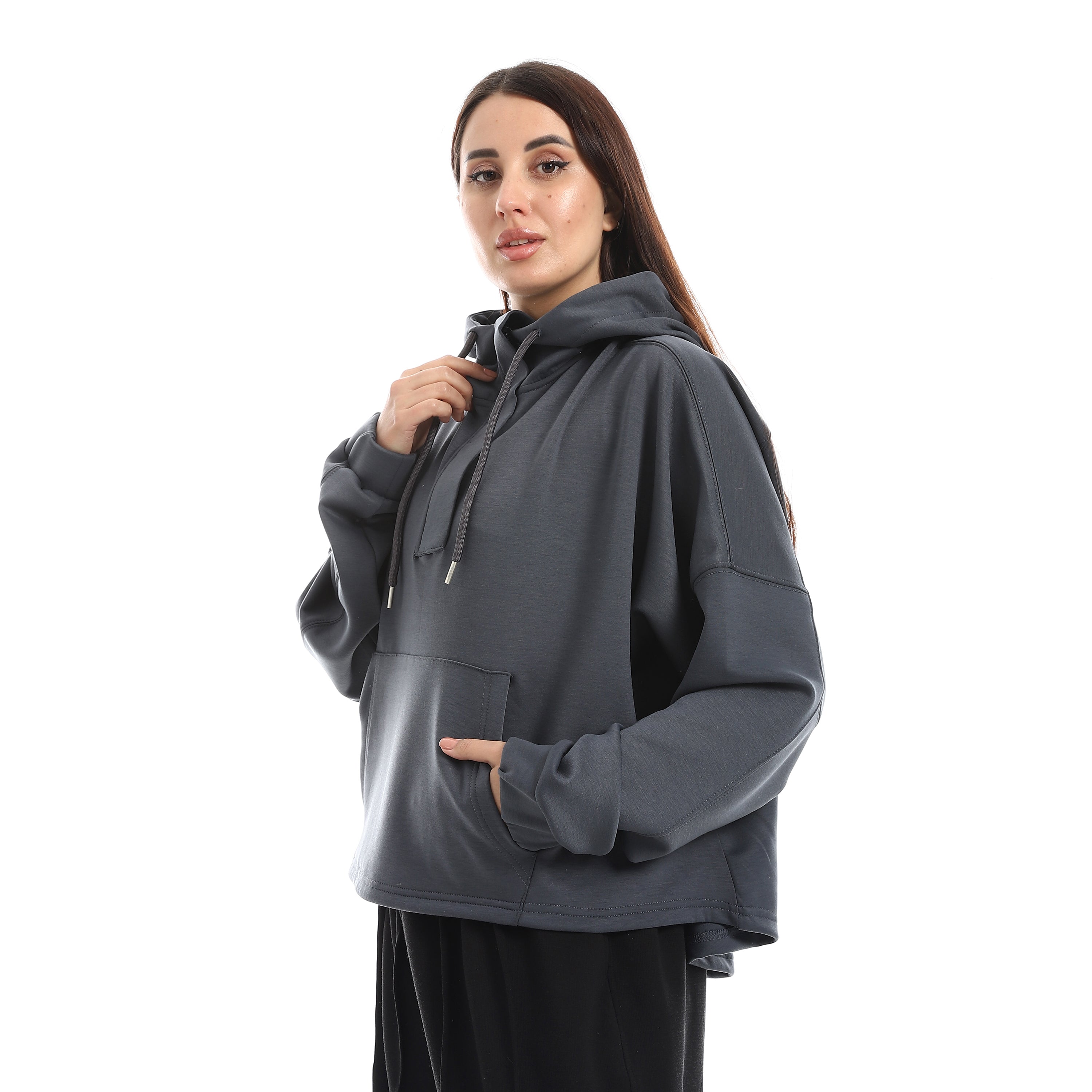 SOFT OVERSIZ ZIP-UP SWEATSHIRT - D.GREY