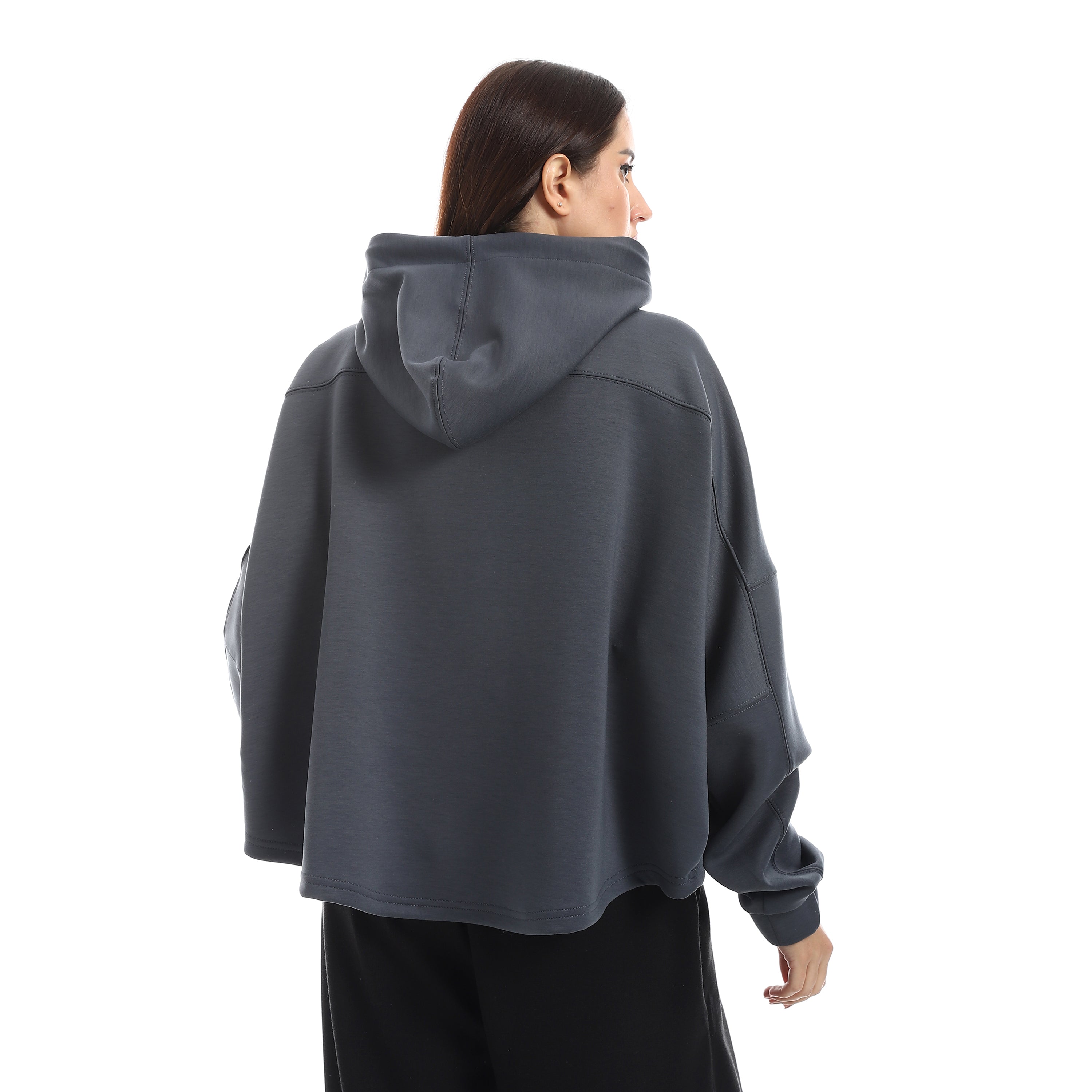 SOFT OVERSIZ ZIP-UP SWEATSHIRT - D.GREY