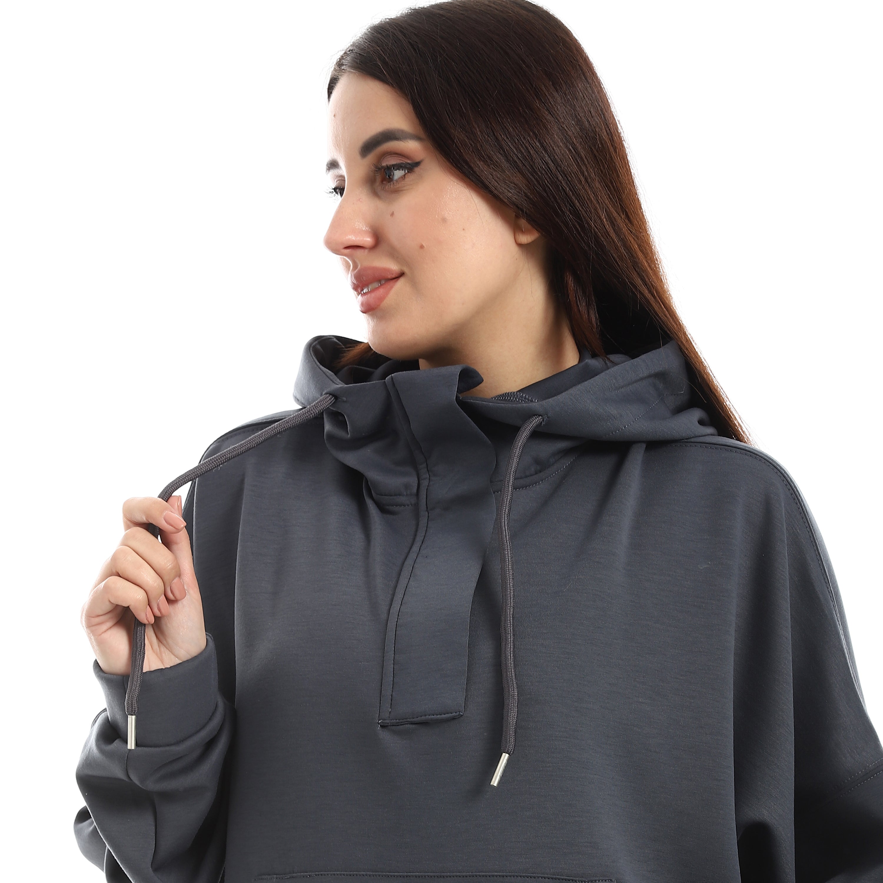 SOFT OVERSIZ ZIP-UP SWEATSHIRT - D.GREY