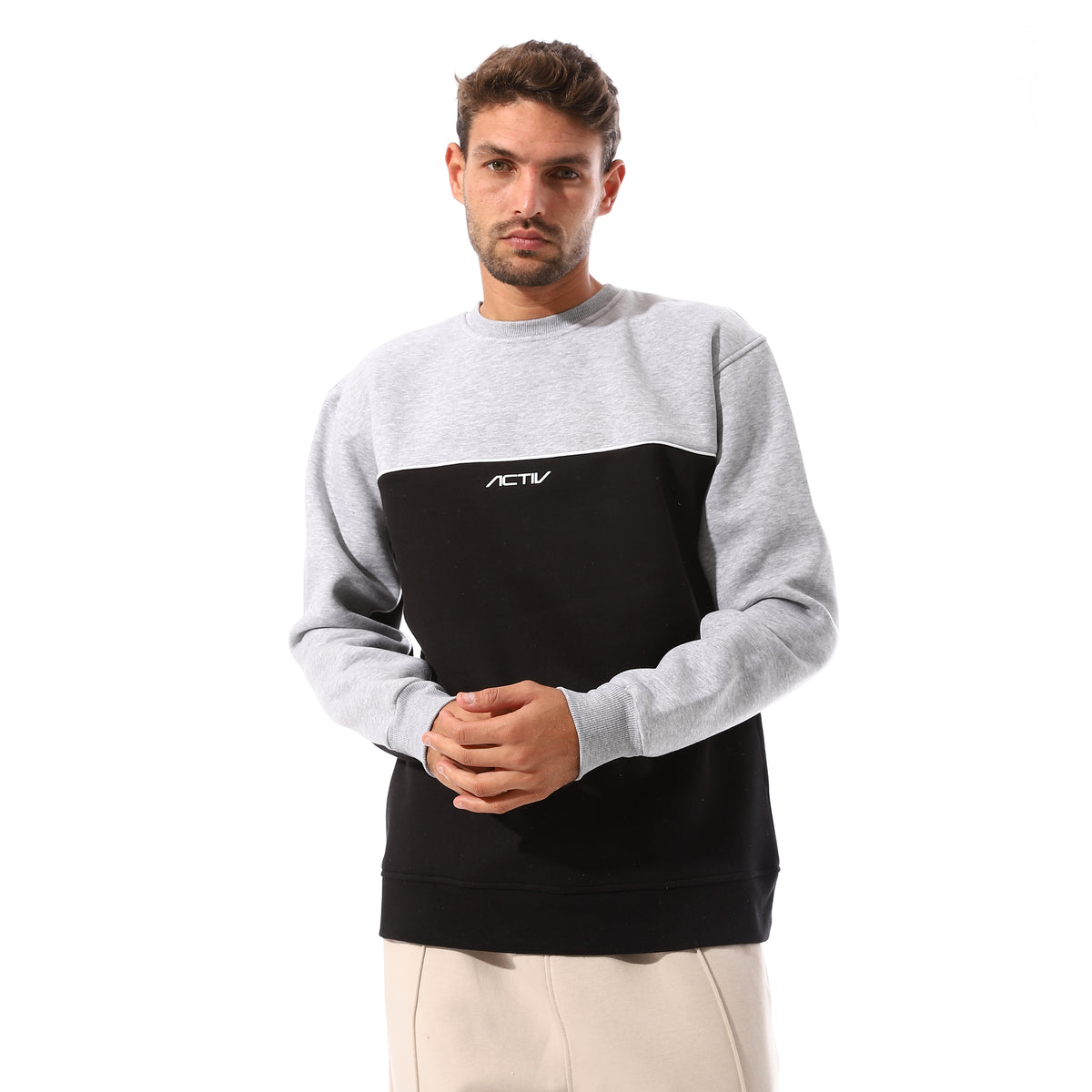 CONTRAST CREWNECK SWEATSHIRT - BLK & GREY