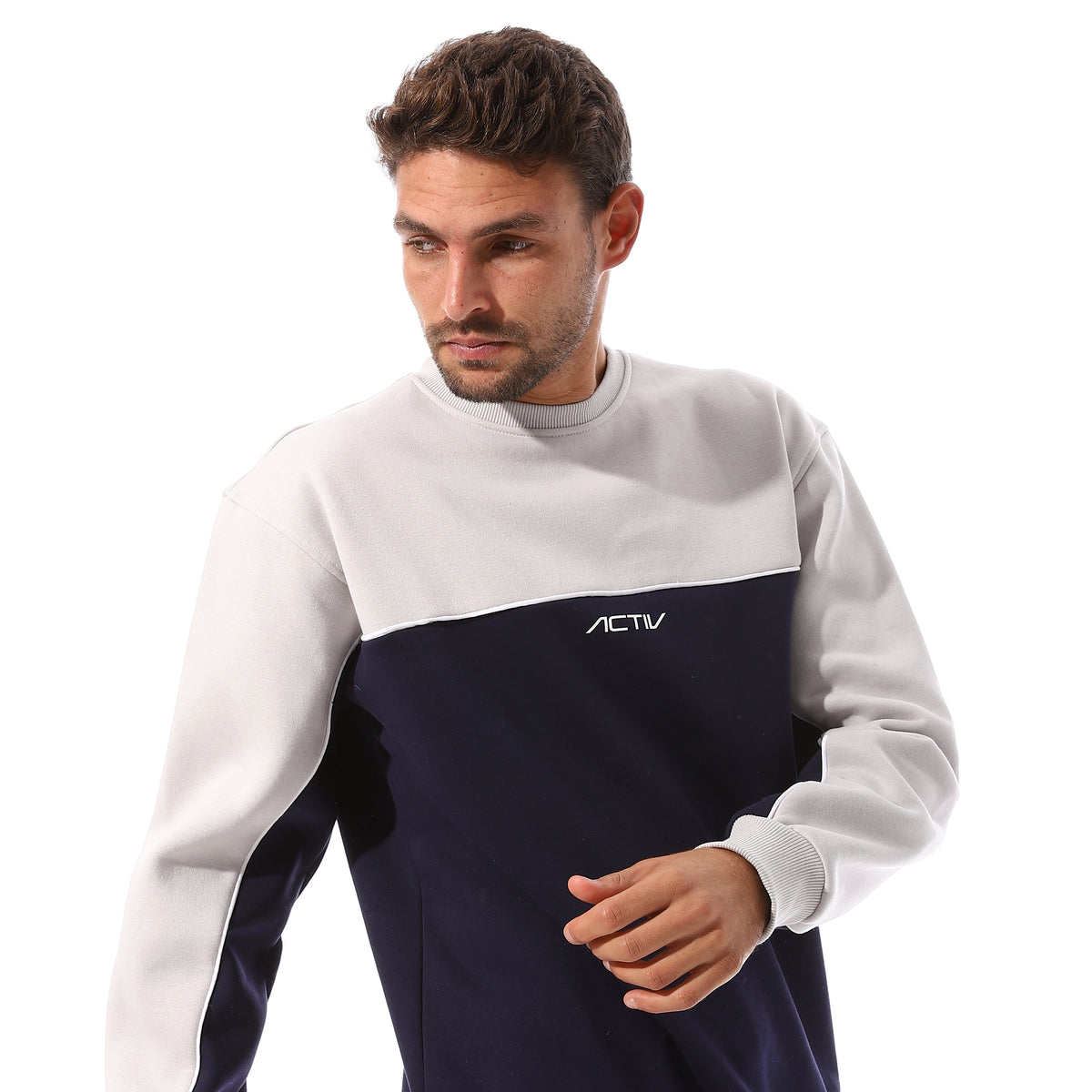 CONTRAST CREWNECK SWEATSHIRT - NVY & GRY