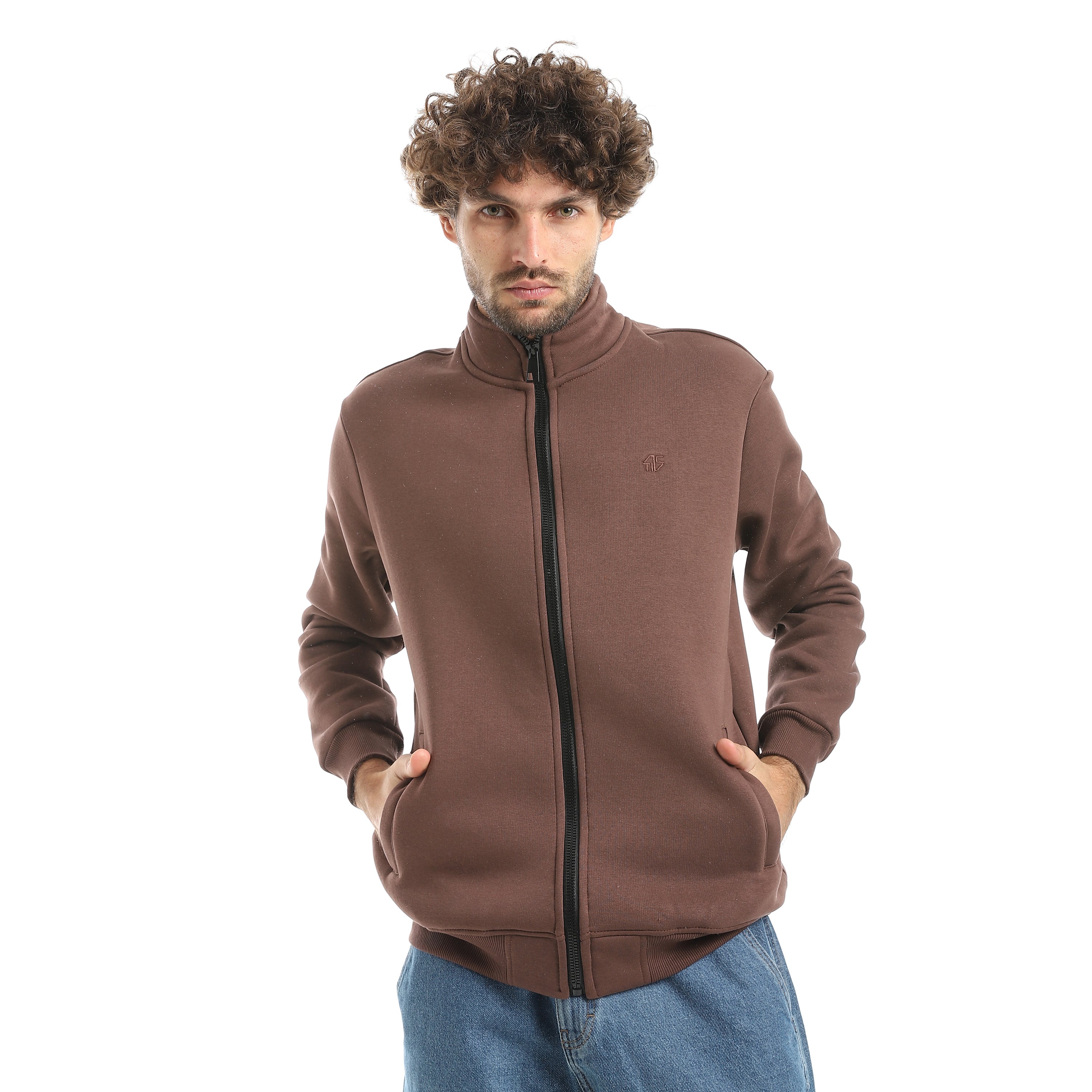 سويت شيرت اكتف سوستة كاملة - بني