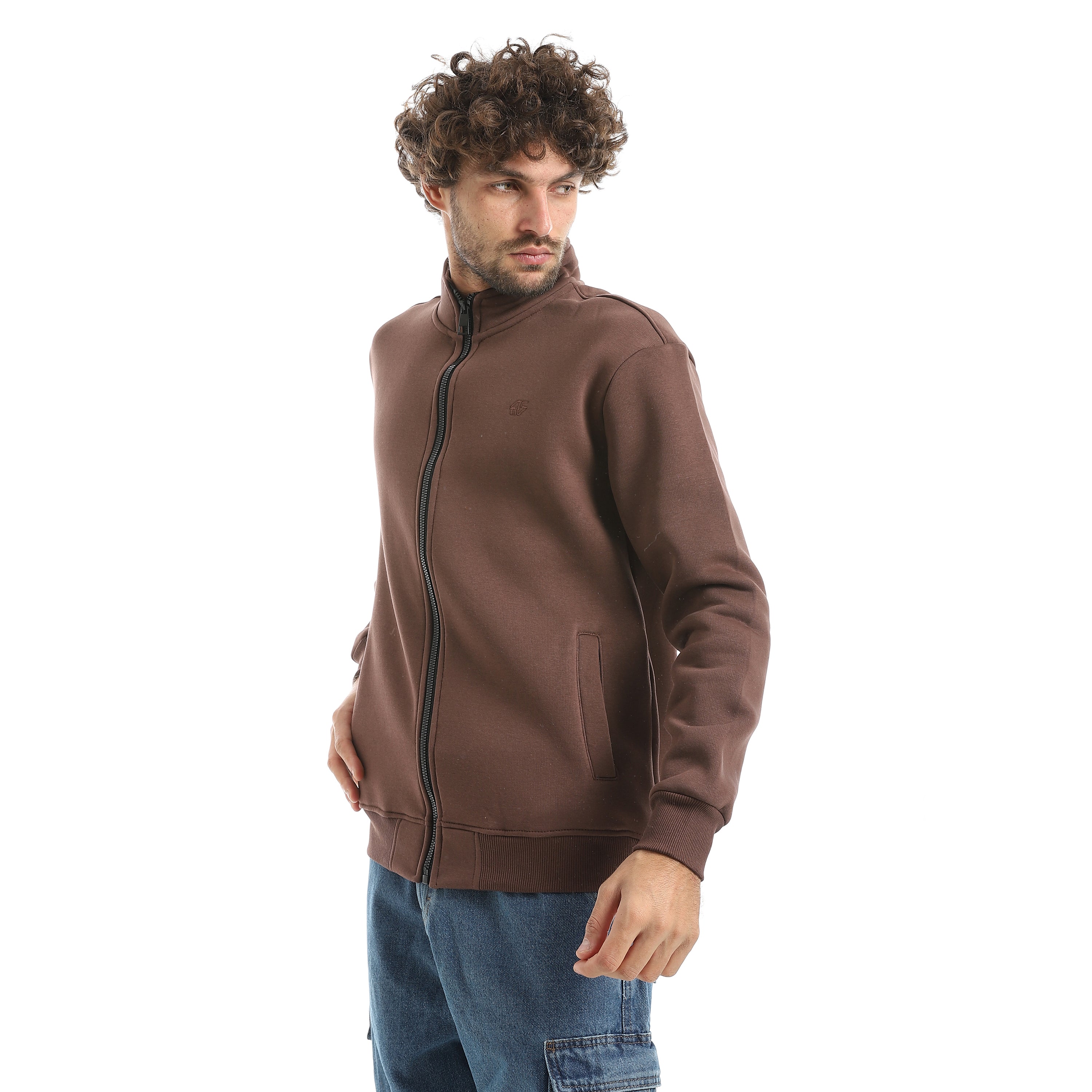 سويت شيرت اكتف سوستة كاملة - بني