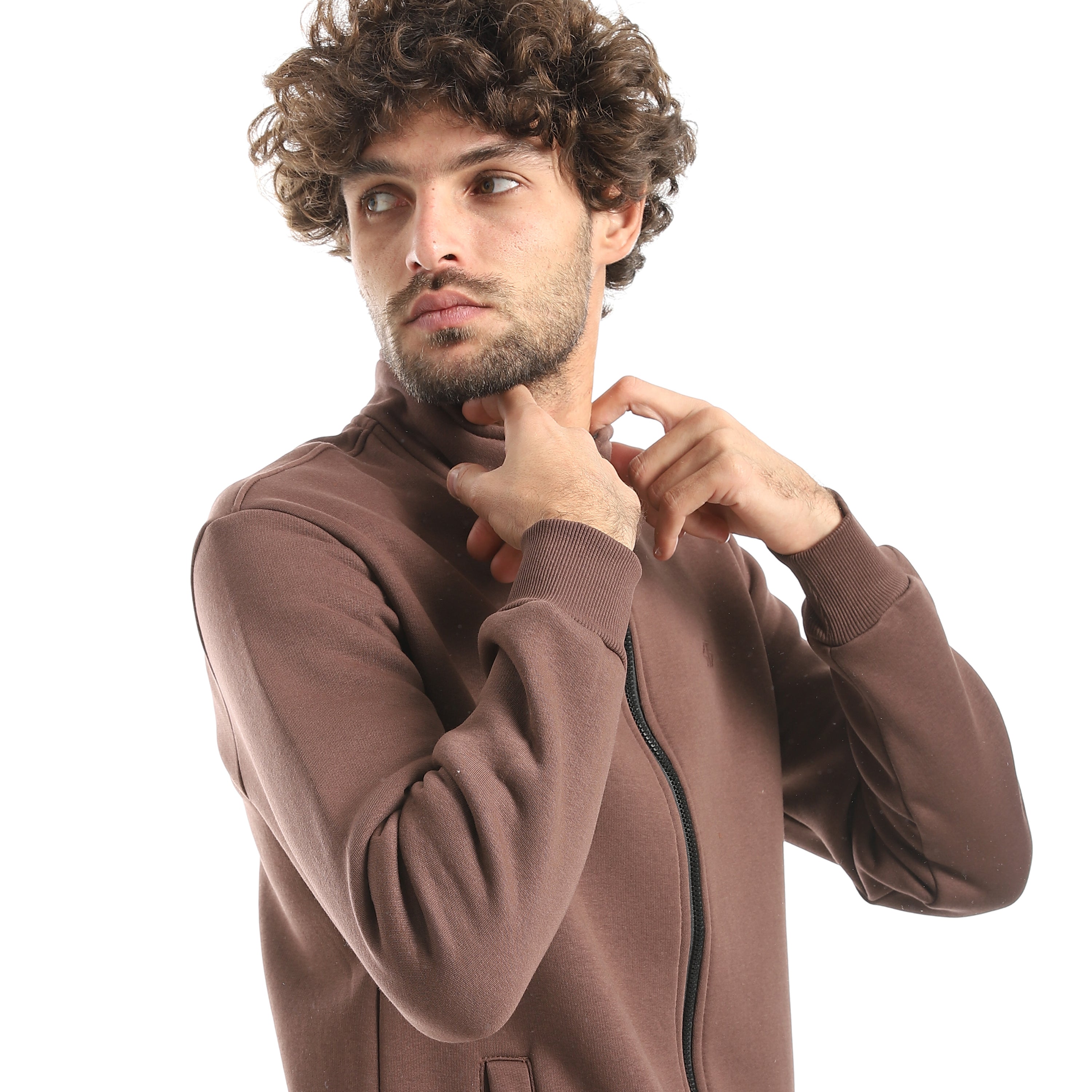 سويت شيرت اكتف سوستة كاملة - بني