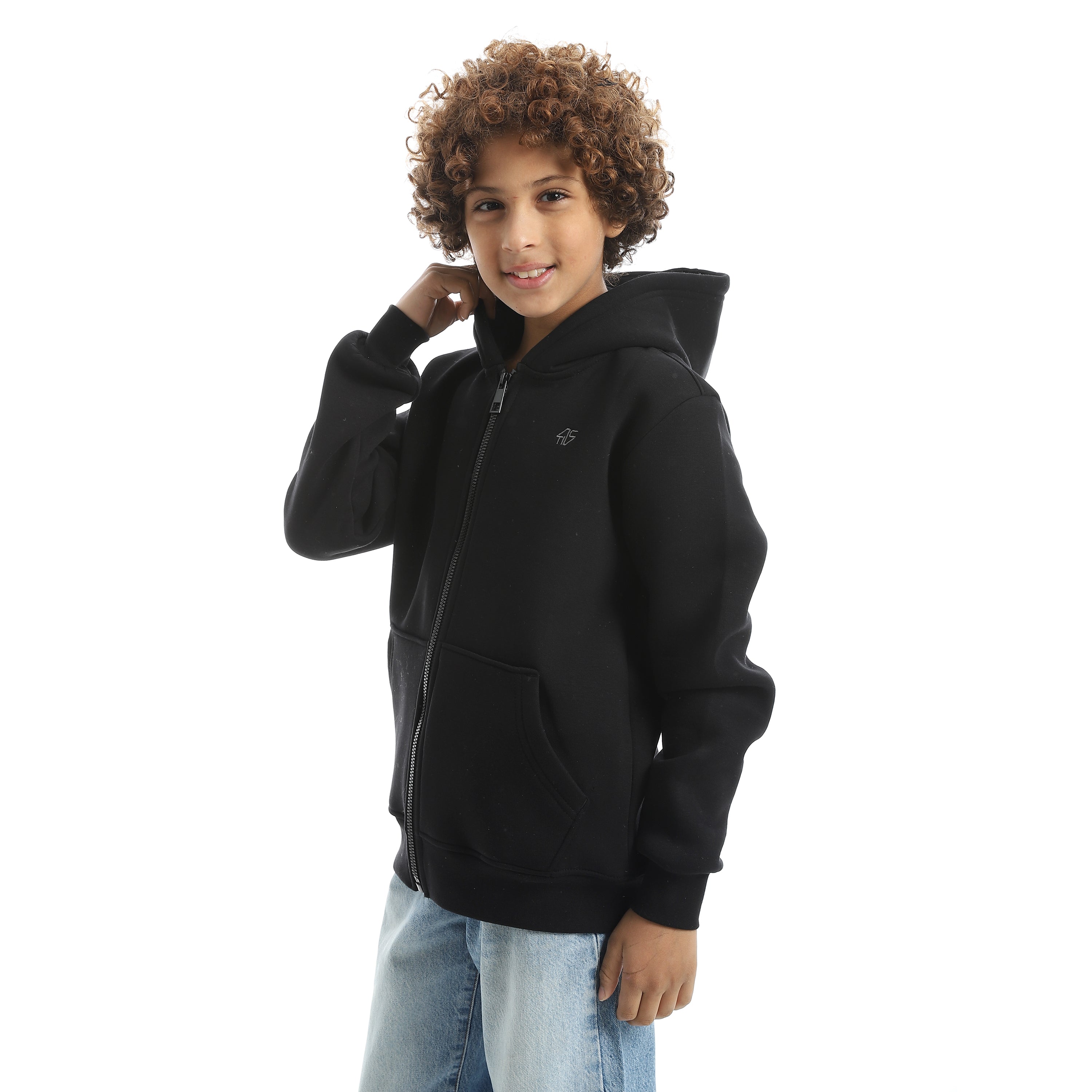 سويتشيرت اكتف سوستة كاملة بزنط - اسود