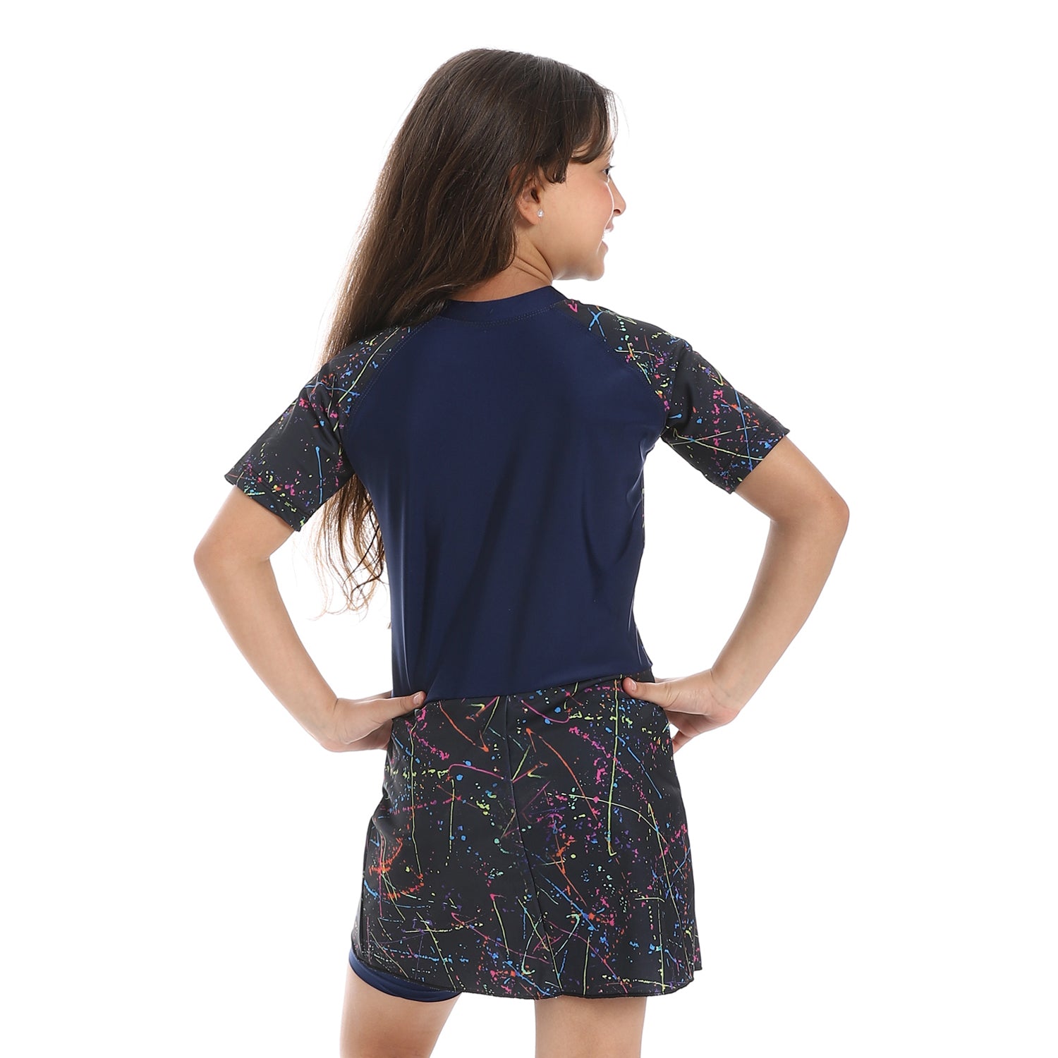 GIRLS GRAPHIC S/S SWIMWEAR - BLACK