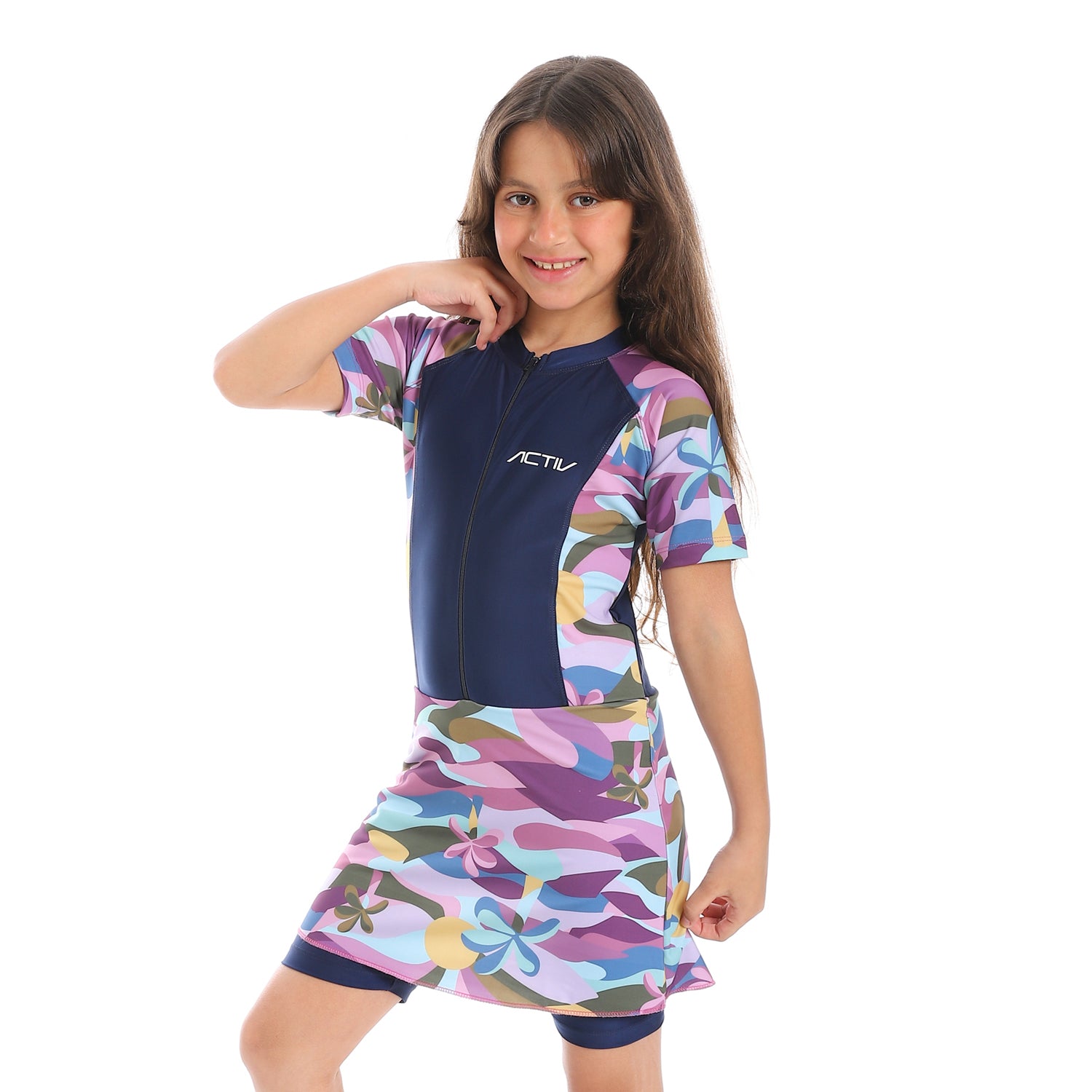 GIRLS GRAPHIC S/S SWIMWEAR - PURPLE