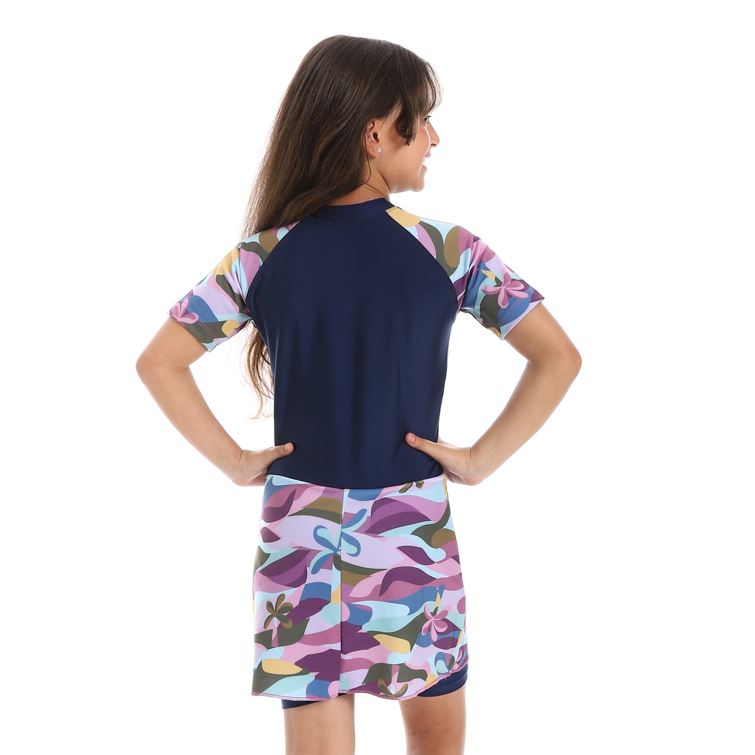 GIRLS GRAPHIC S/S SWIMWEAR - PURPLE