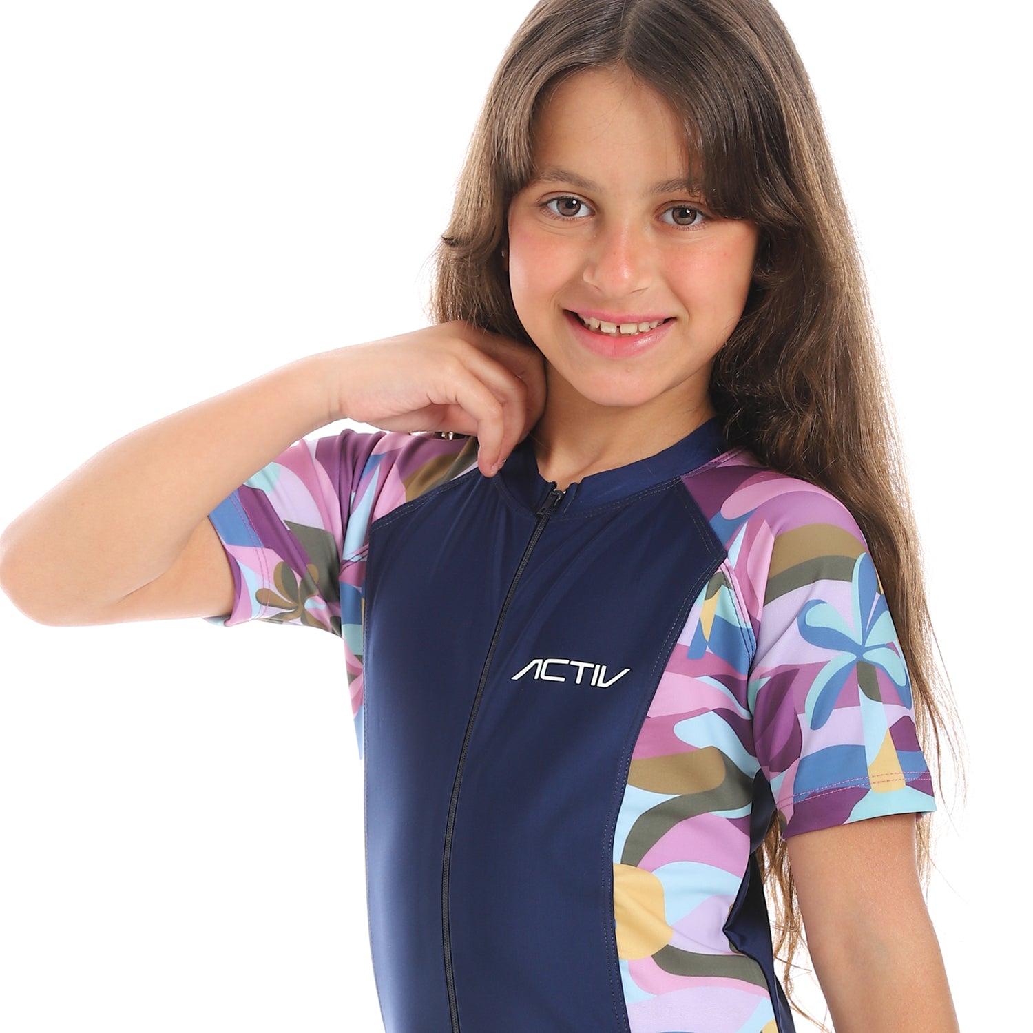 GIRLS GRAPHIC S/S SWIMWEAR - PURPLE