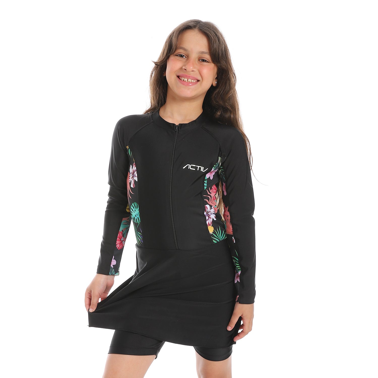 GIRLS GRAPHIC L/S SWIMWEAR - BLACK