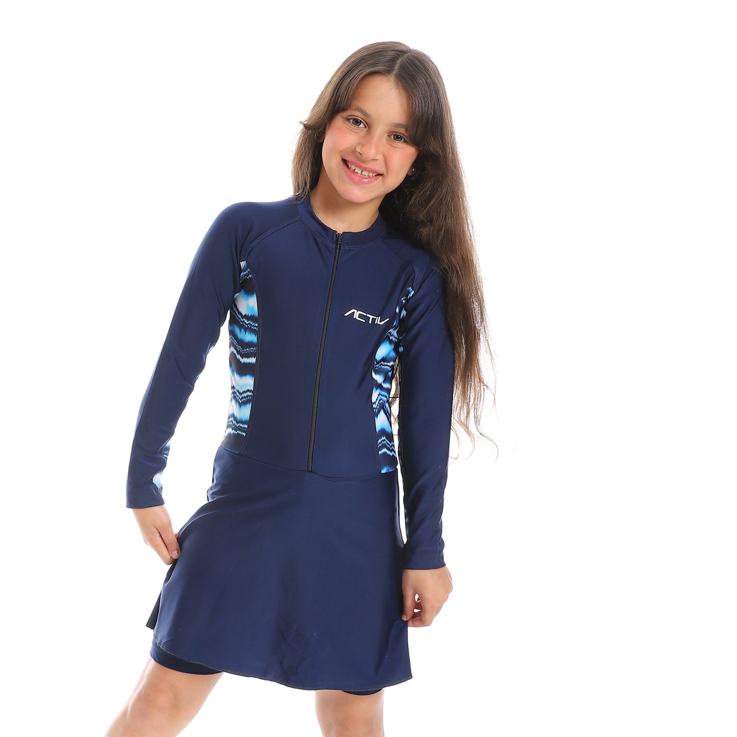 GIRLS GRAPHIC L/S SWIMWEAR - NAVY