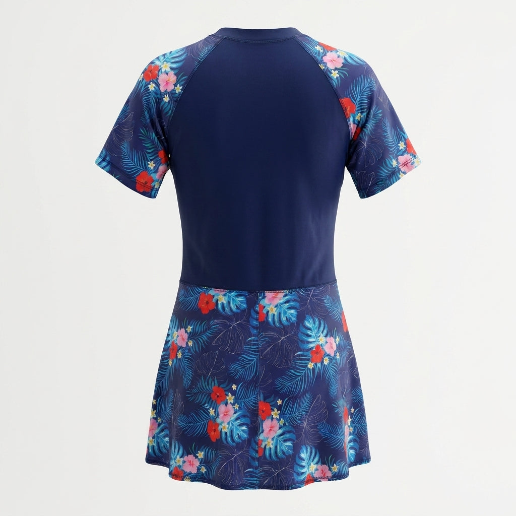 GIRLS' S/S ZIP SKIRT SWIMSUIT - NAVY