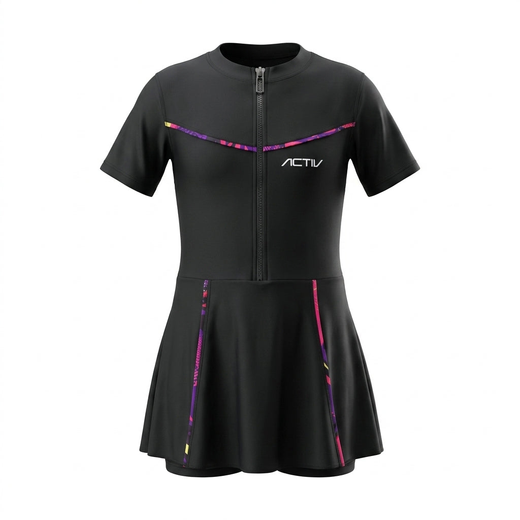 GIRLS' S/S SKIRT SWIMSUIT - BLACK