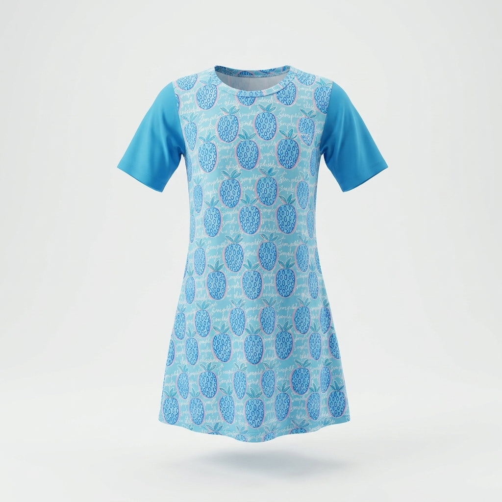 GIRLS S/S SWIMSUIT WITH SHORTS - SKY BLUE