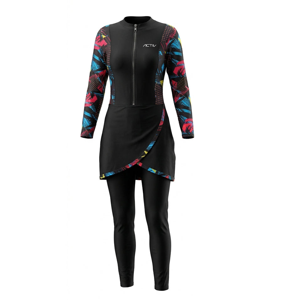 GIRLS L/S SWIMSUIT 3 PIECES - اسود