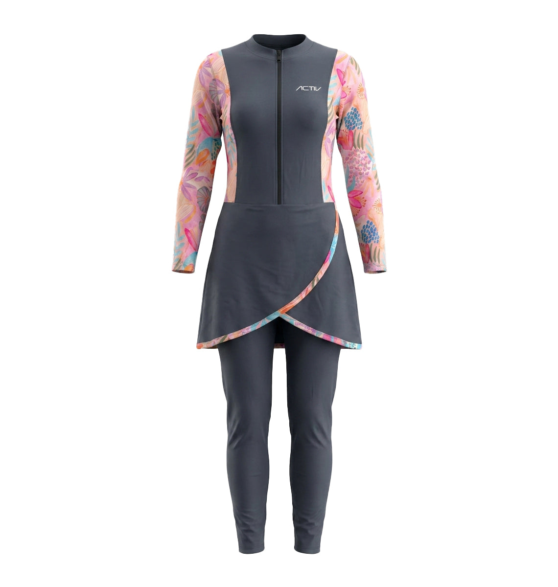 GIRLS L/S SWIMSUIT 3 PIECES - رمادي