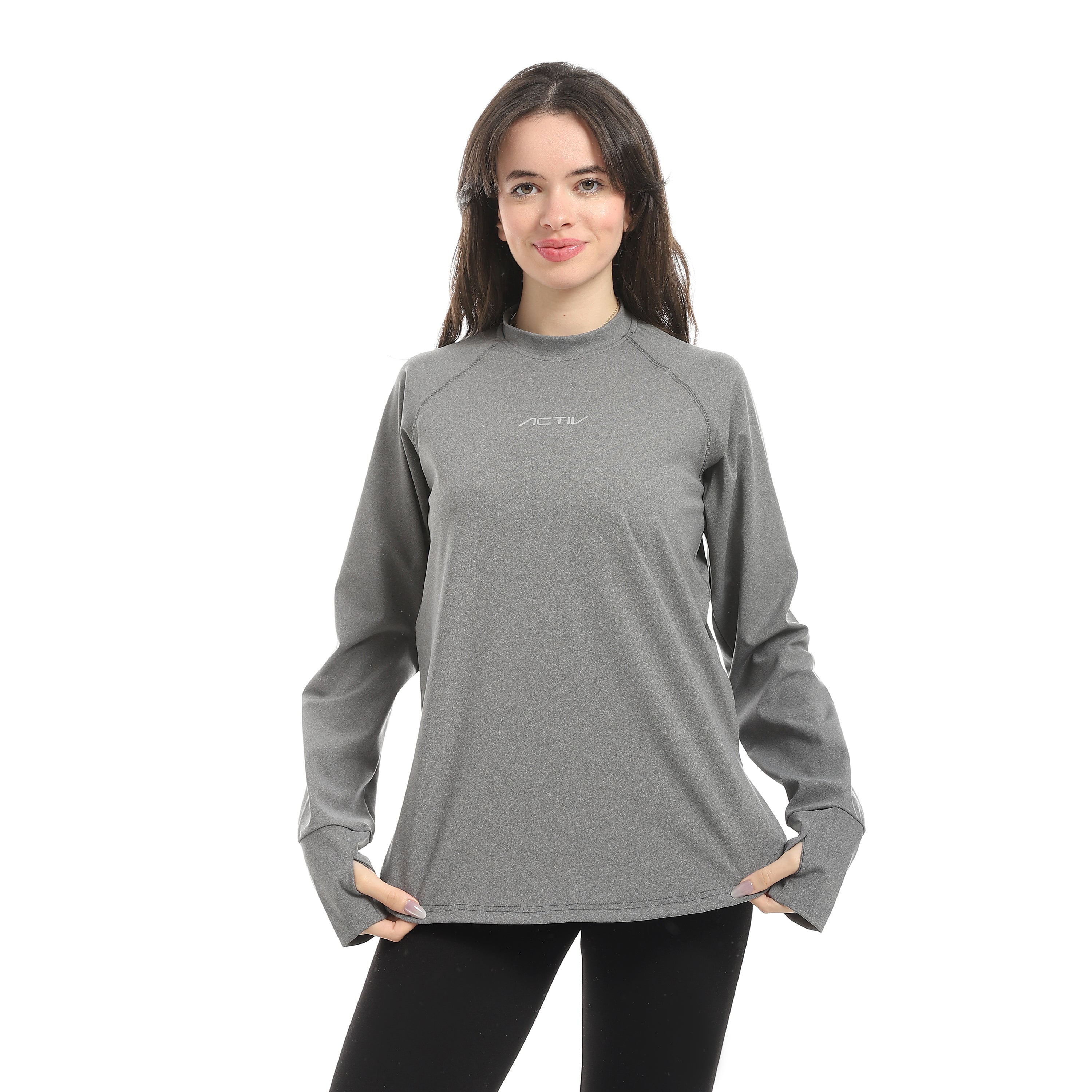 ROUND HEM LONG SLEEVE TOP - D.GREY
