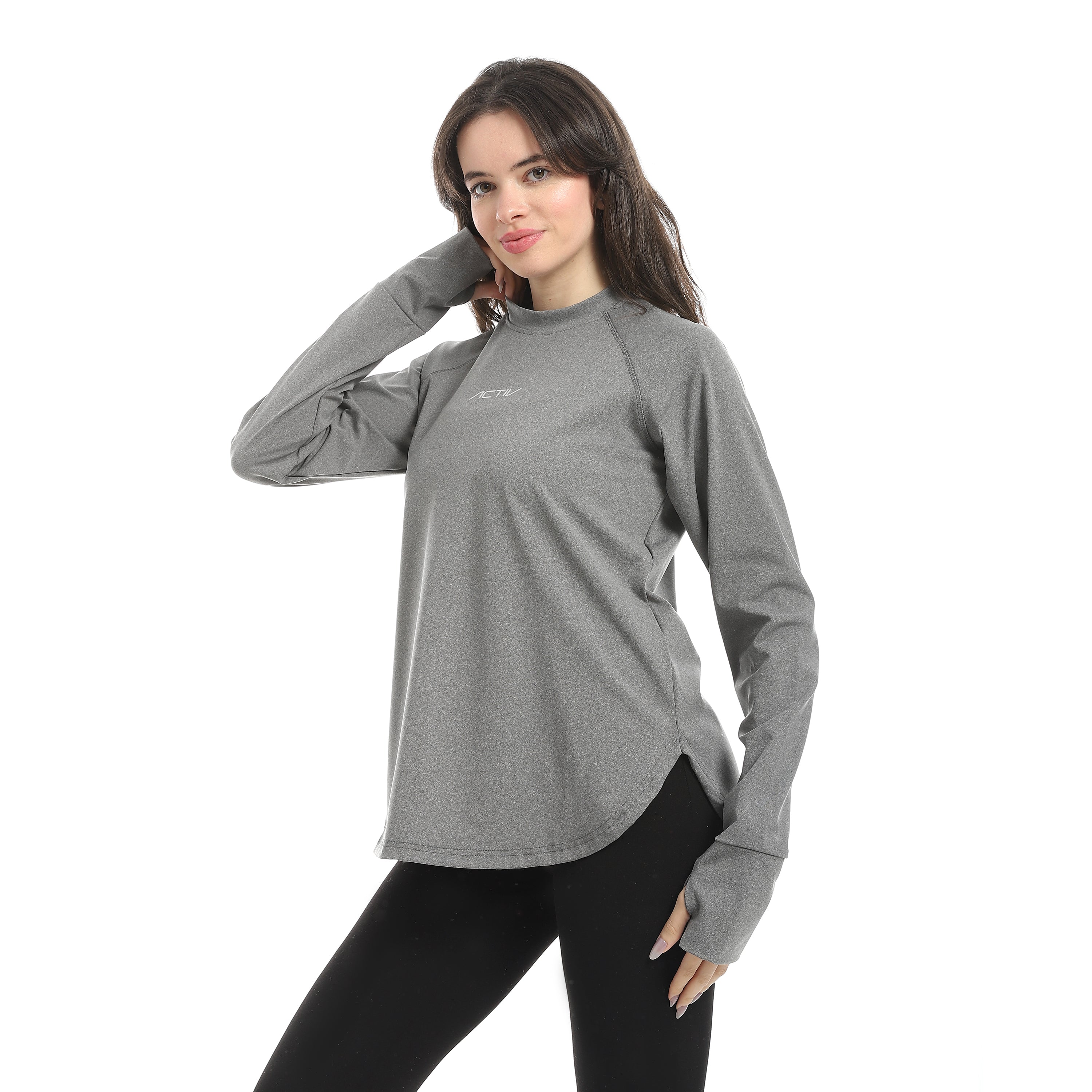 ROUND HEM LONG SLEEVE TOP - D.GREY
