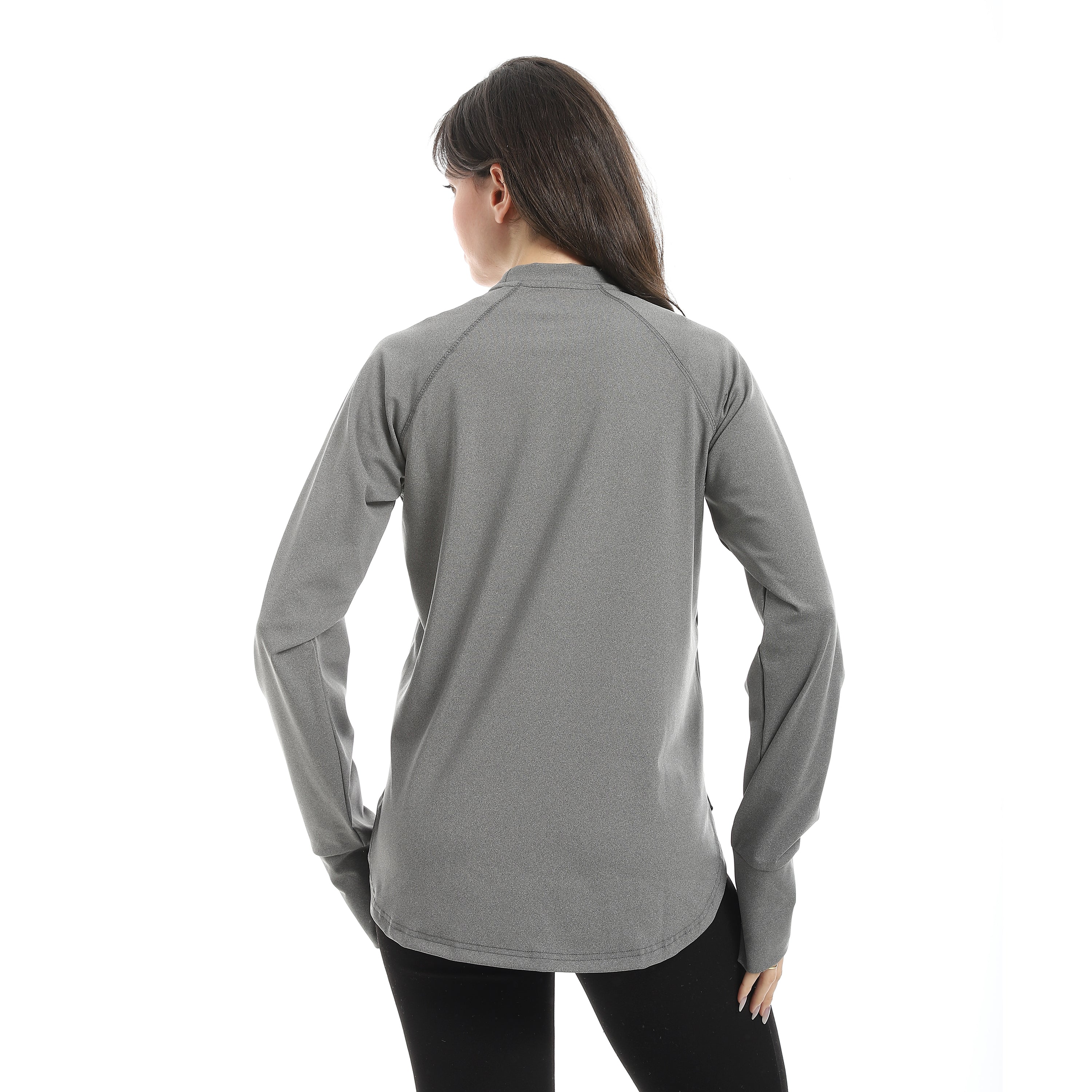 ROUND HEM LONG SLEEVE TOP - D.GREY