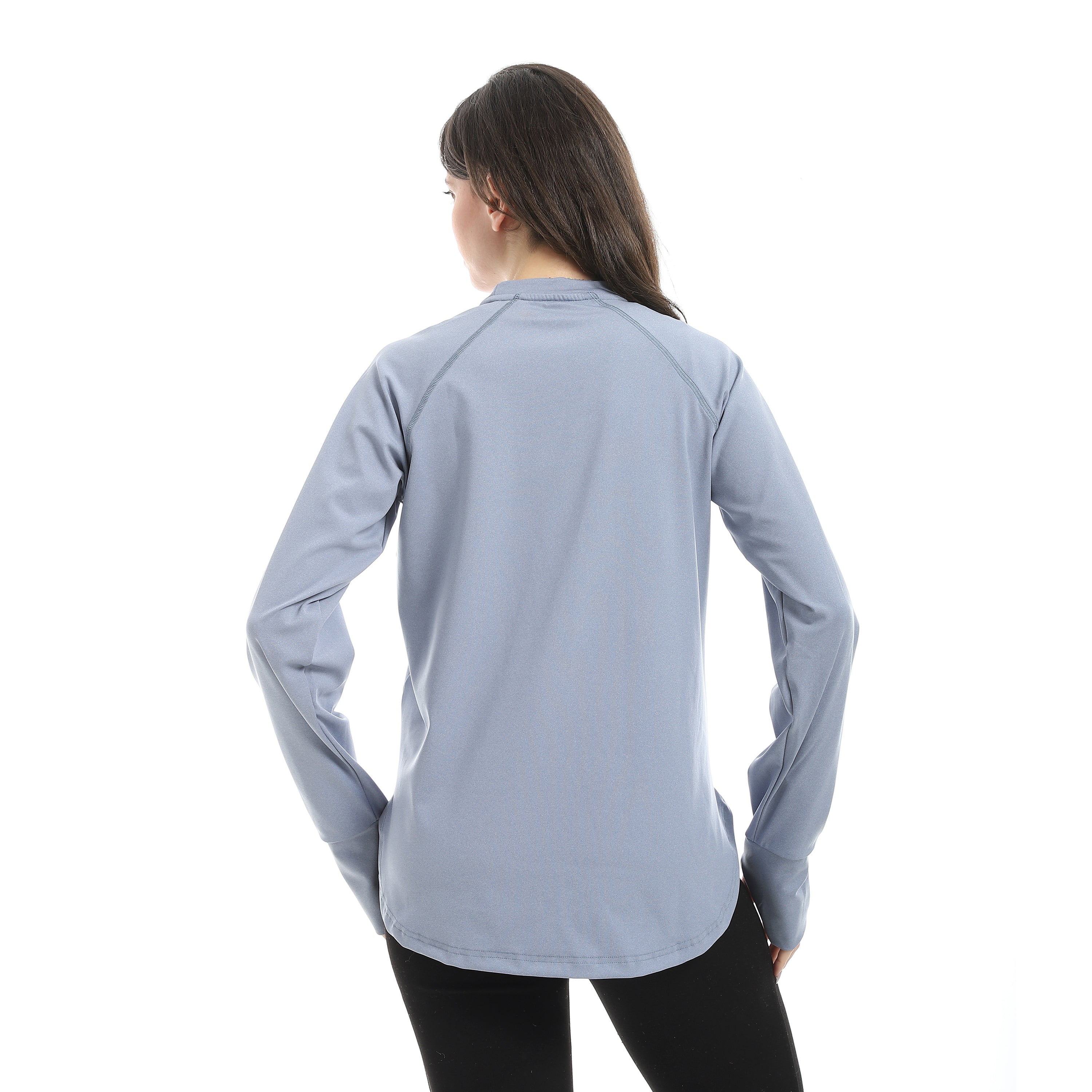 ROUND HEM LONG SLEEVE TOP - L.BLUE