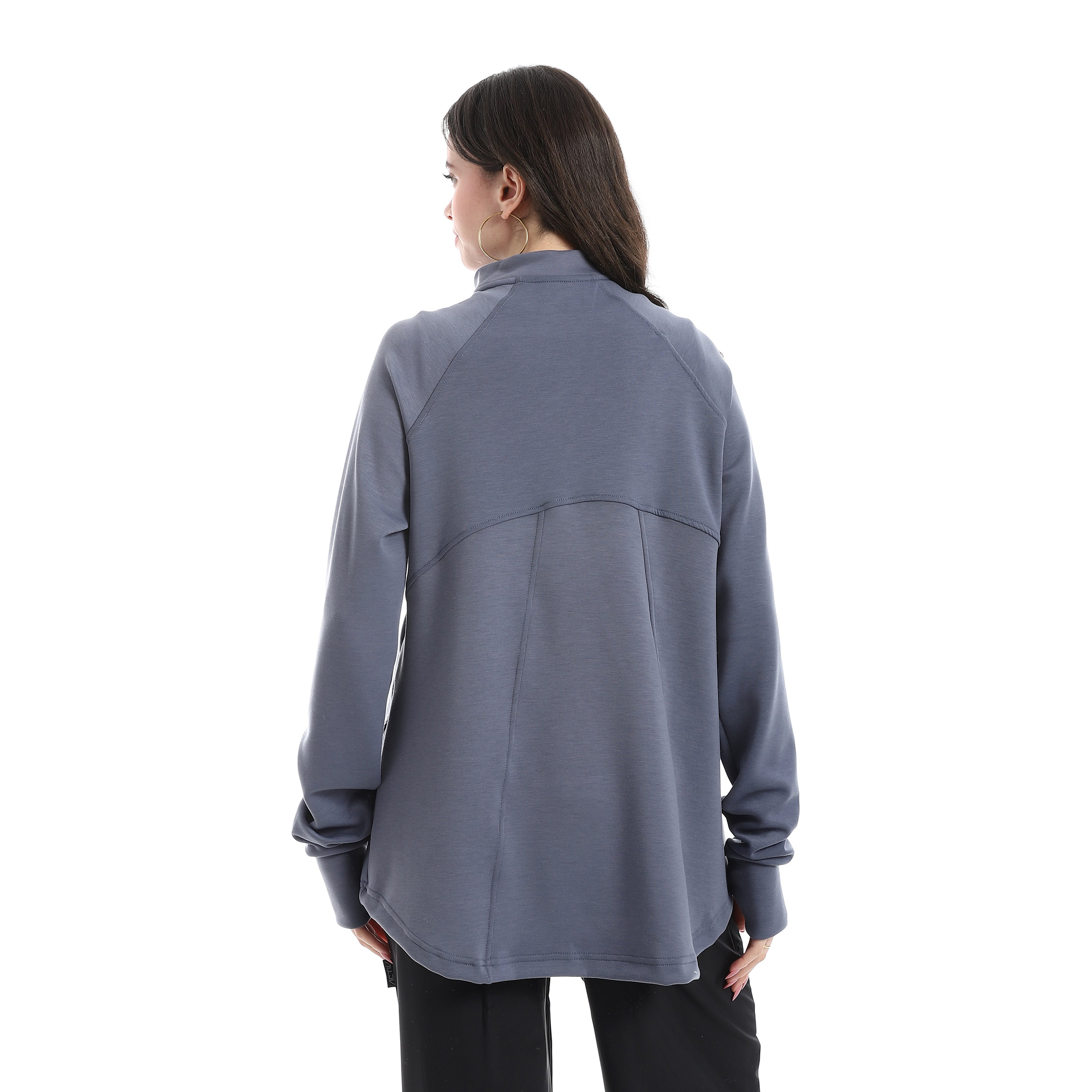 STAND HEM HALF ZIPPER TOP - BLUE