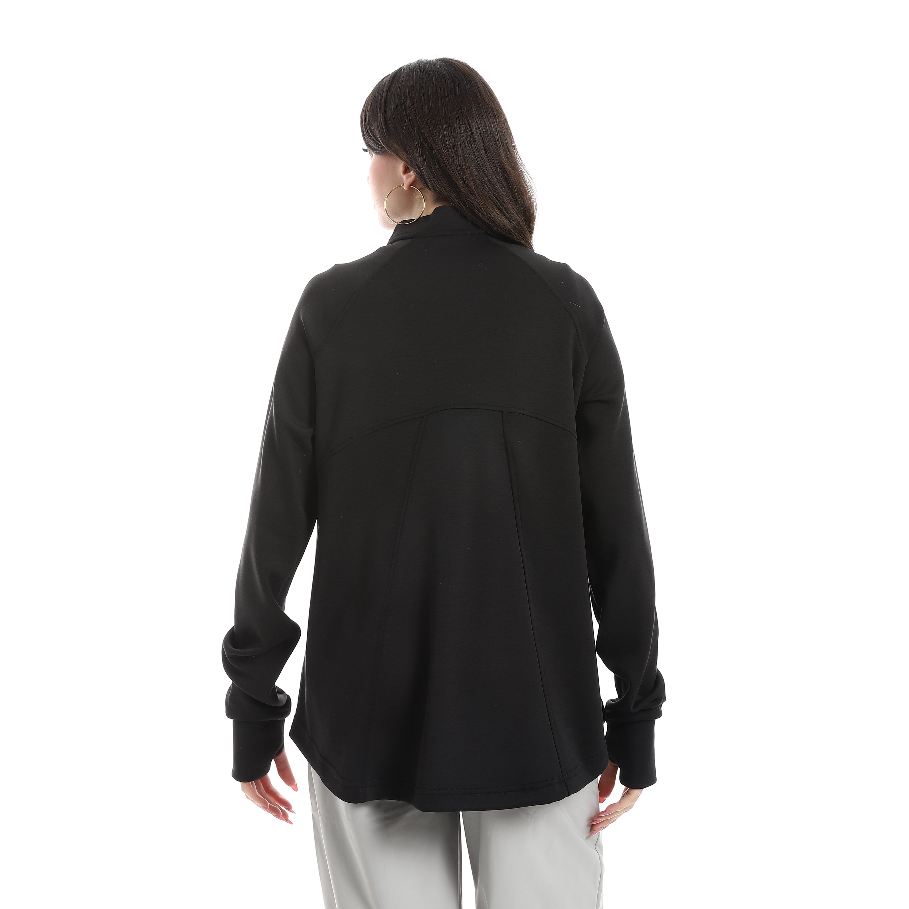STAND HEM HALF ZIPPER TOP - BLACK