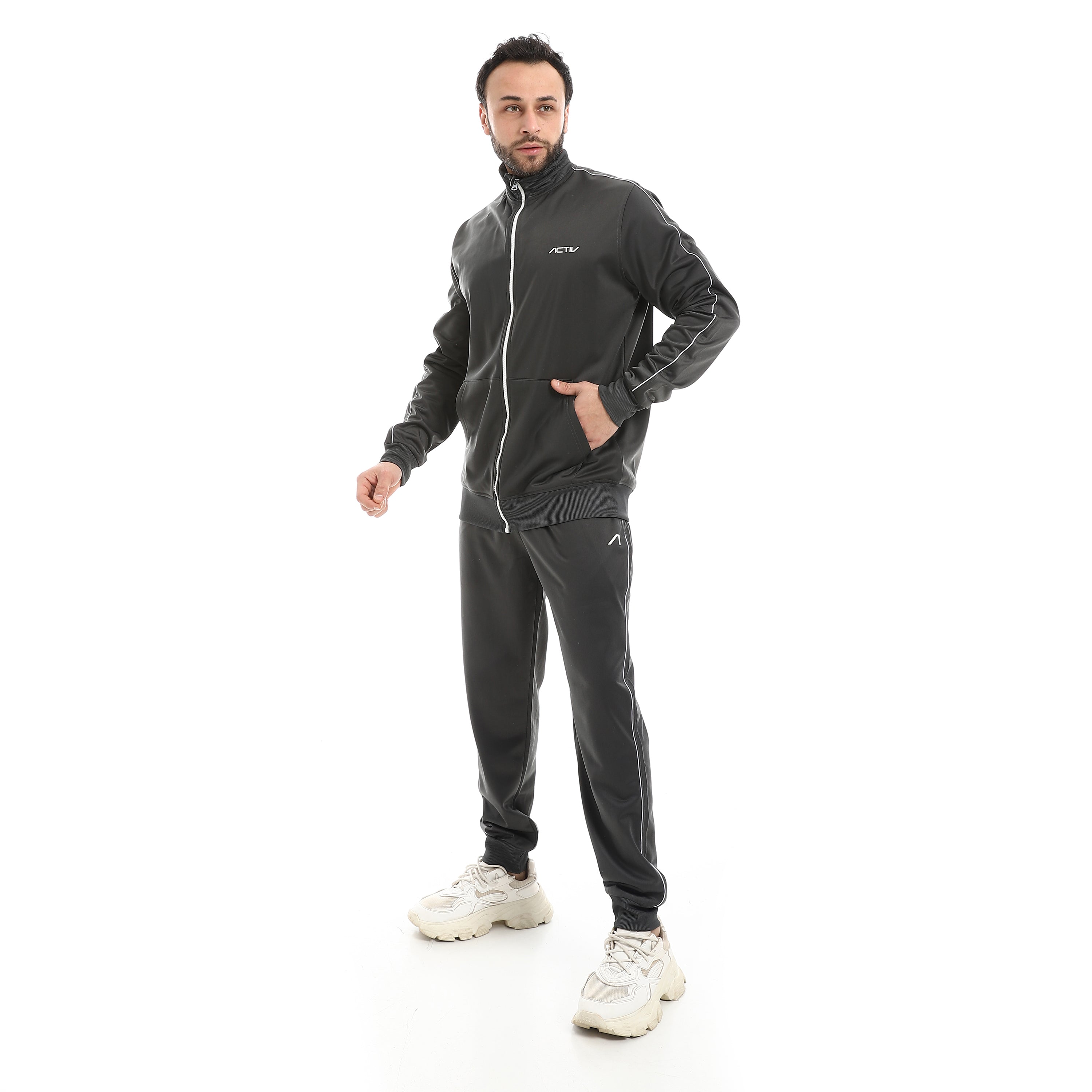 MOTION PIPING FULL ZIP SET - L.GREY