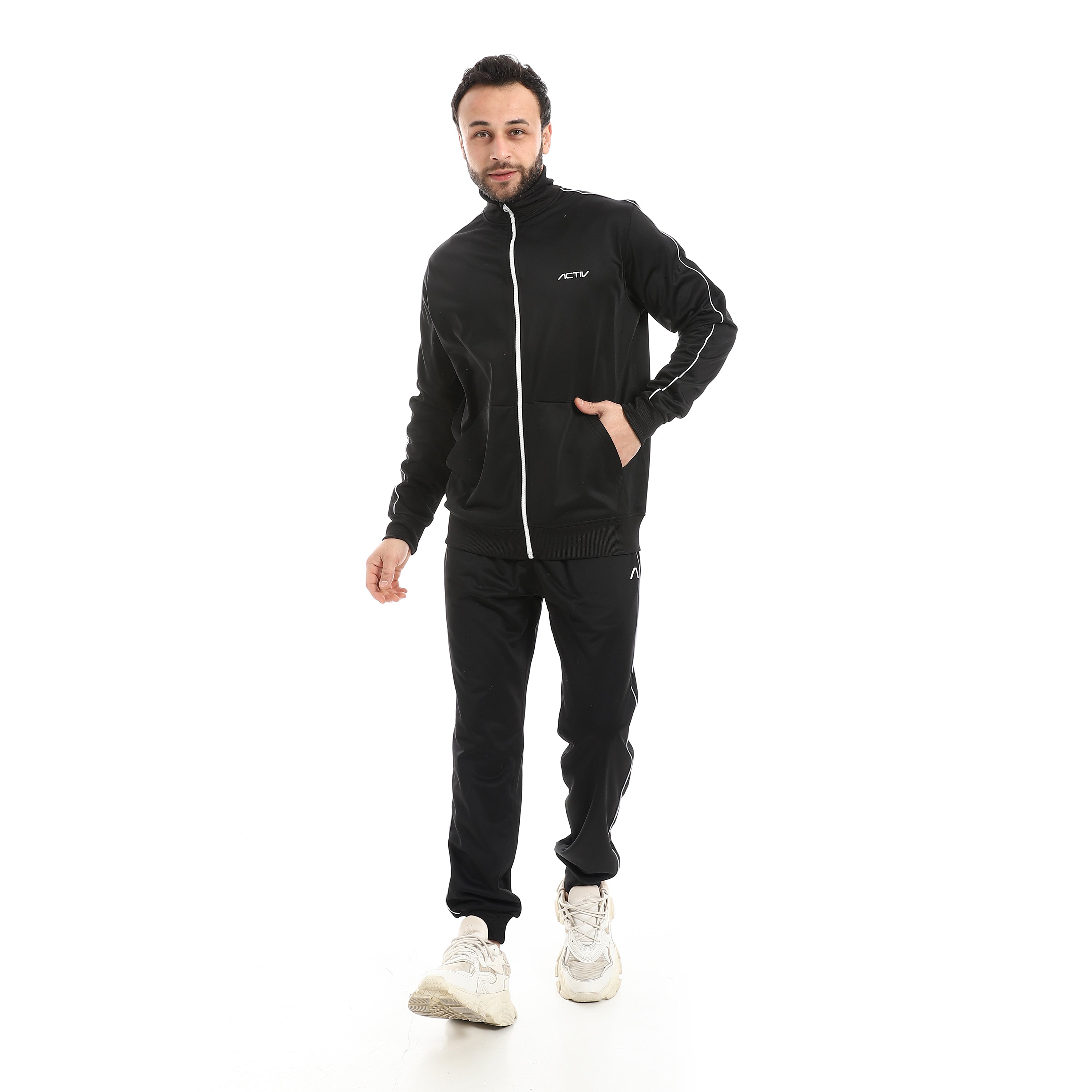 MOTION PIPING FULL ZIP SET - BLACK