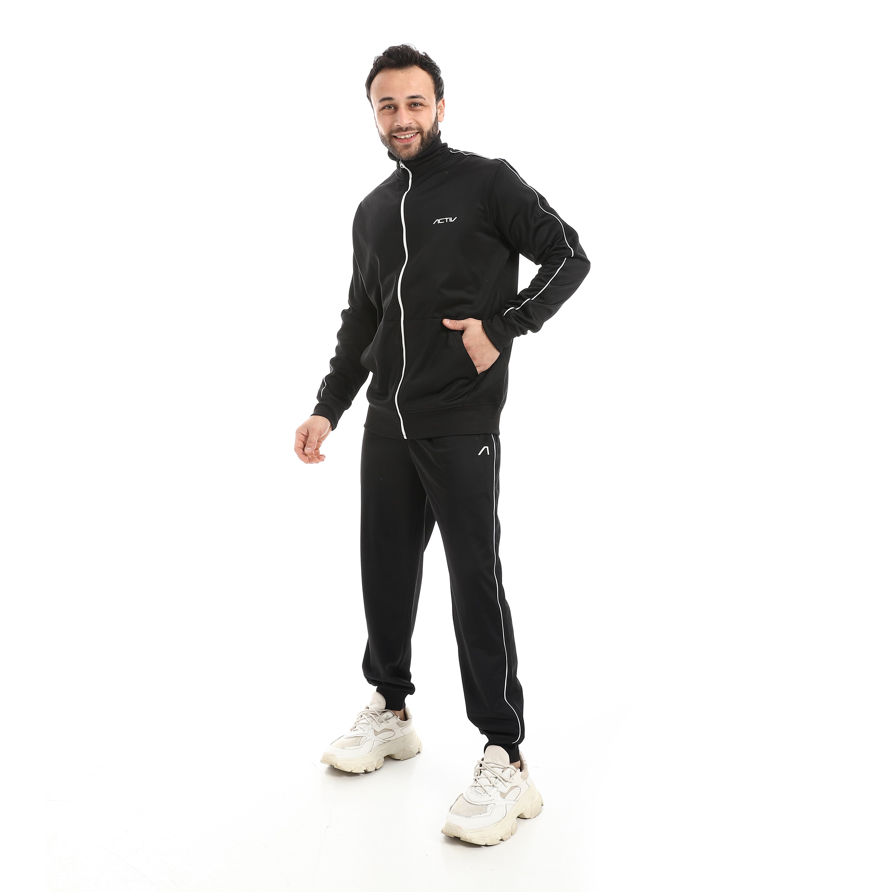 MOTION PIPING FULL ZIP SET - BLACK