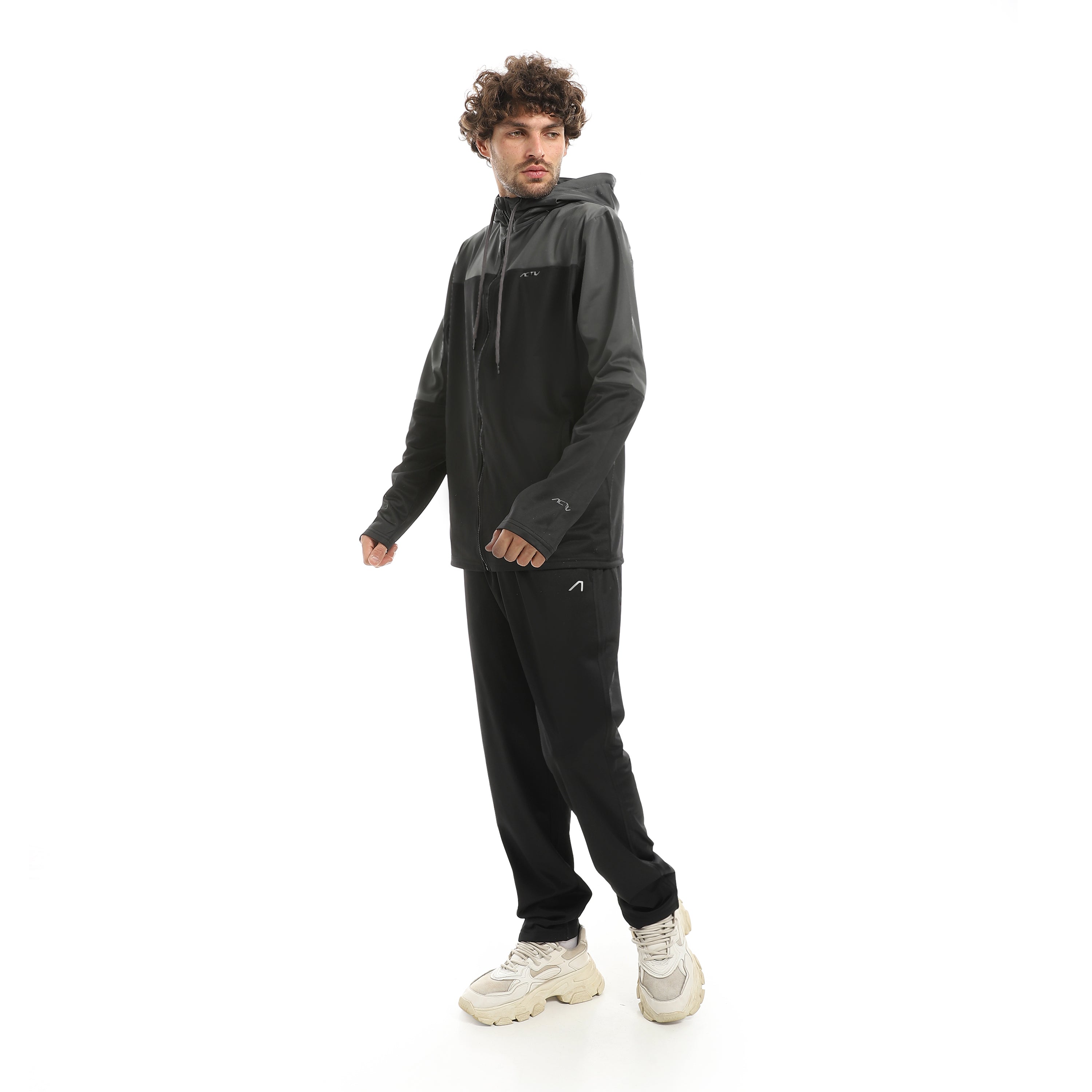 TWO TONED PULSE FULL ZIP SET - GRY & BLK