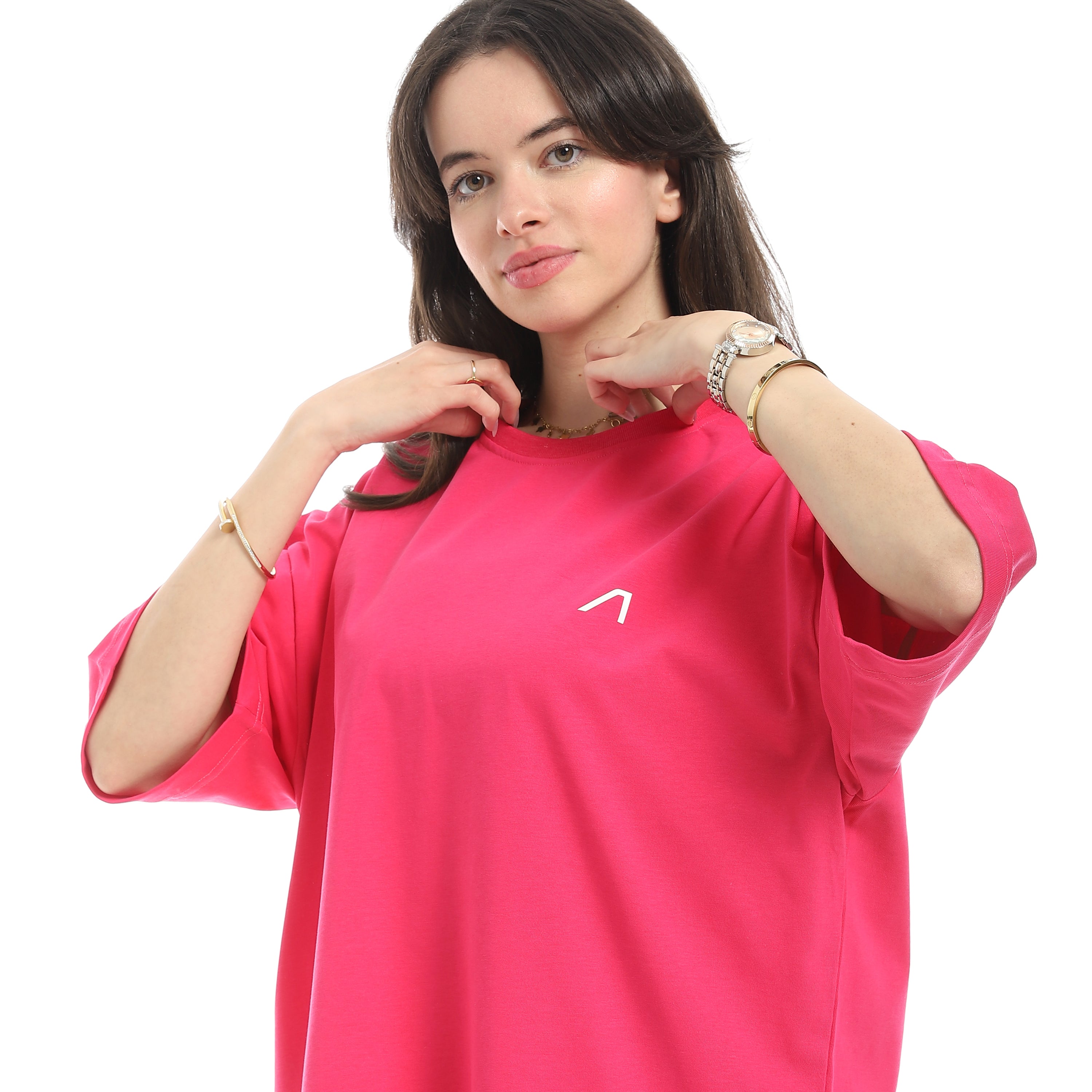 LOGO PRINT OVERSIZED T-SHIRT - FUCHSIA