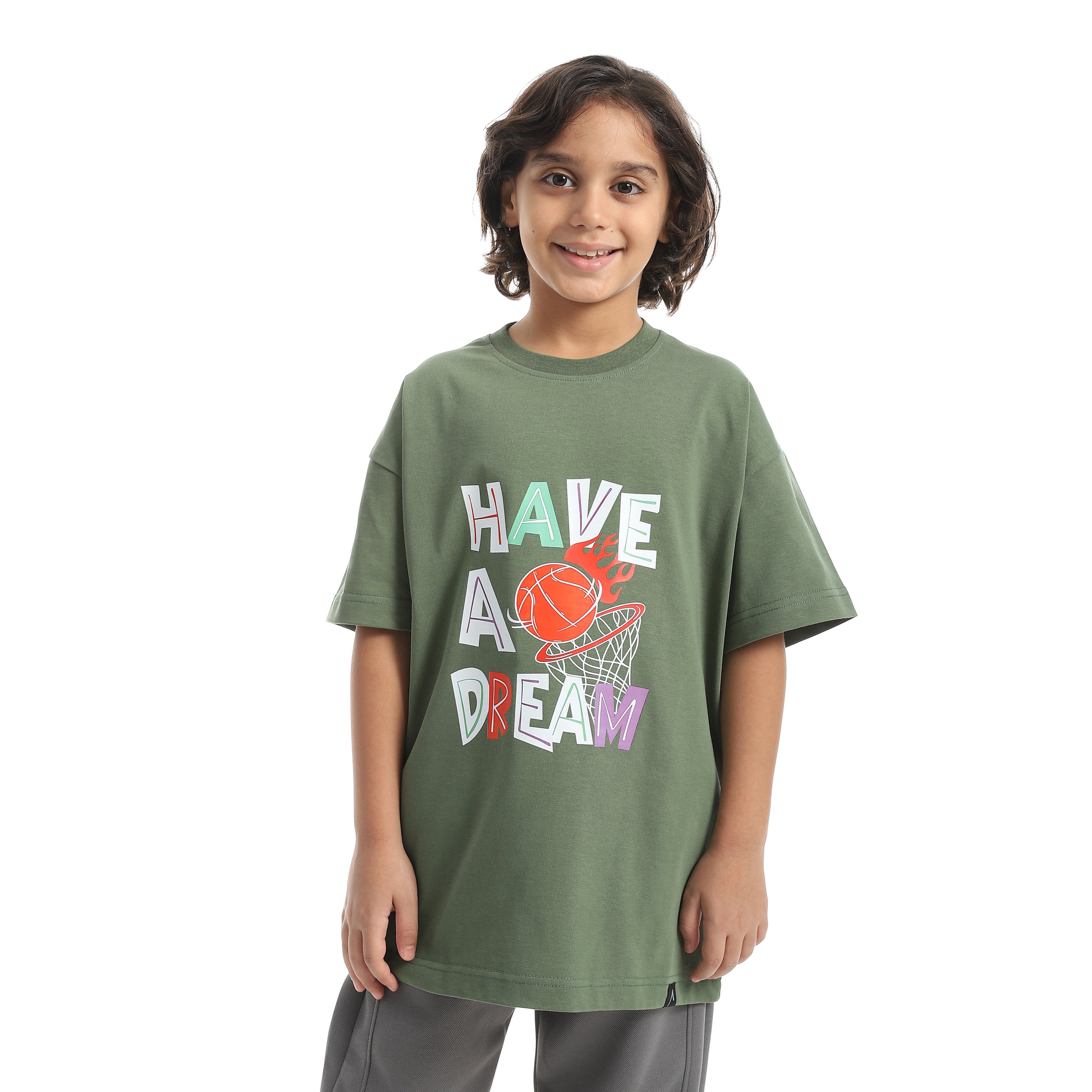 FIRE SHOT OVERSIZED T-SHIRT - زيتى*اخضر