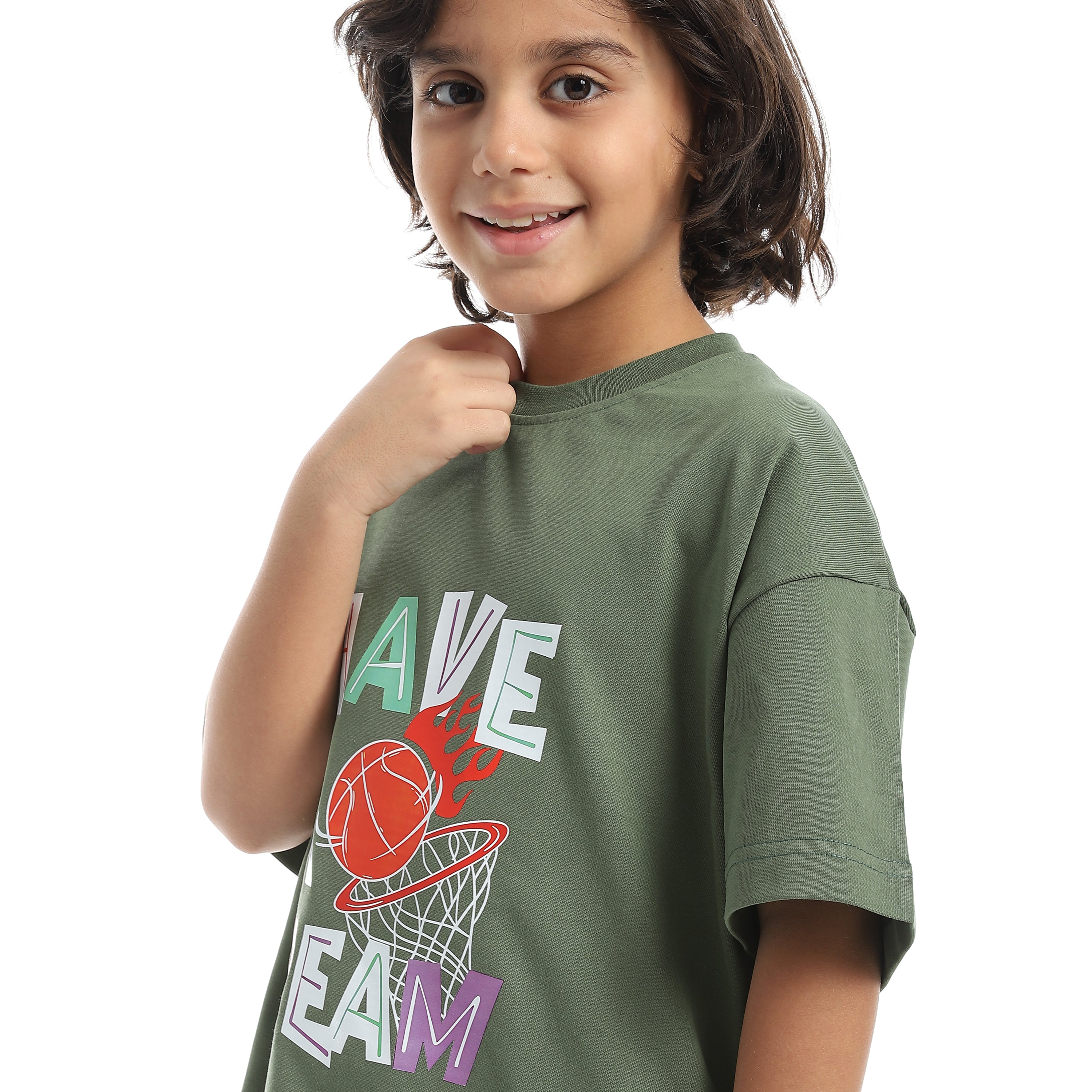 FIRE SHOT OVERSIZED T-SHIRT - زيتى*اخضر