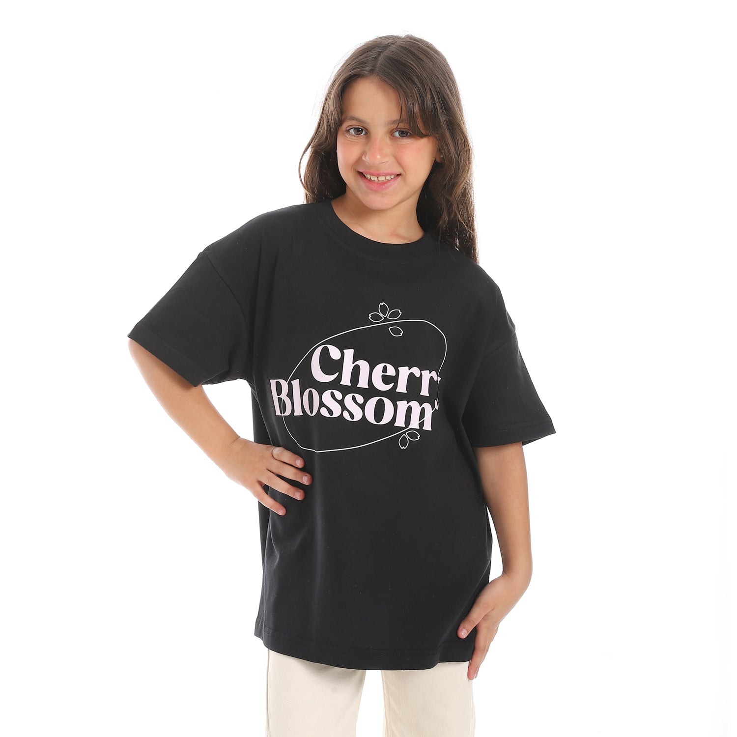 CHERRY BLOSSOM OVERSIZED T-SHI - BLACK