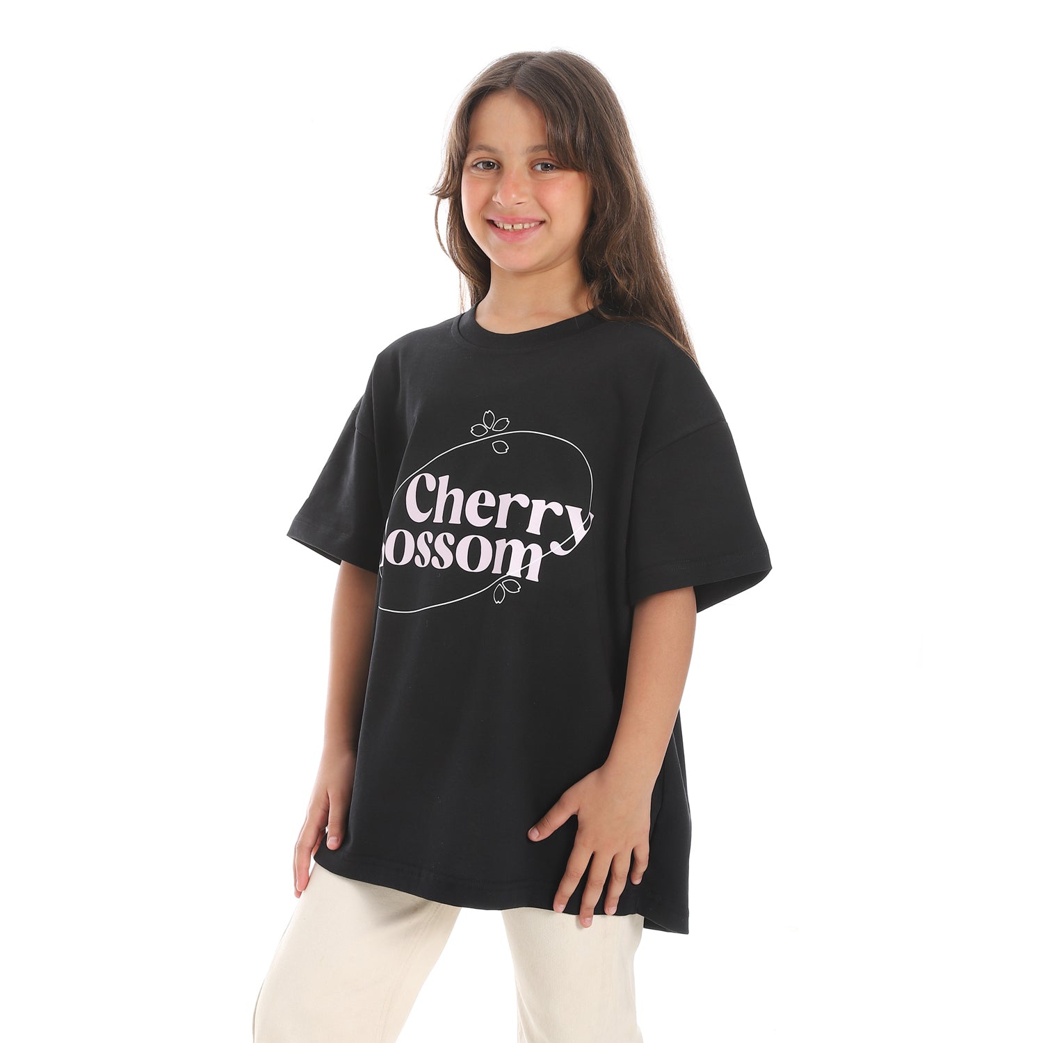 CHERRY BLOSSOM OVERSIZED T-SHI - BLACK