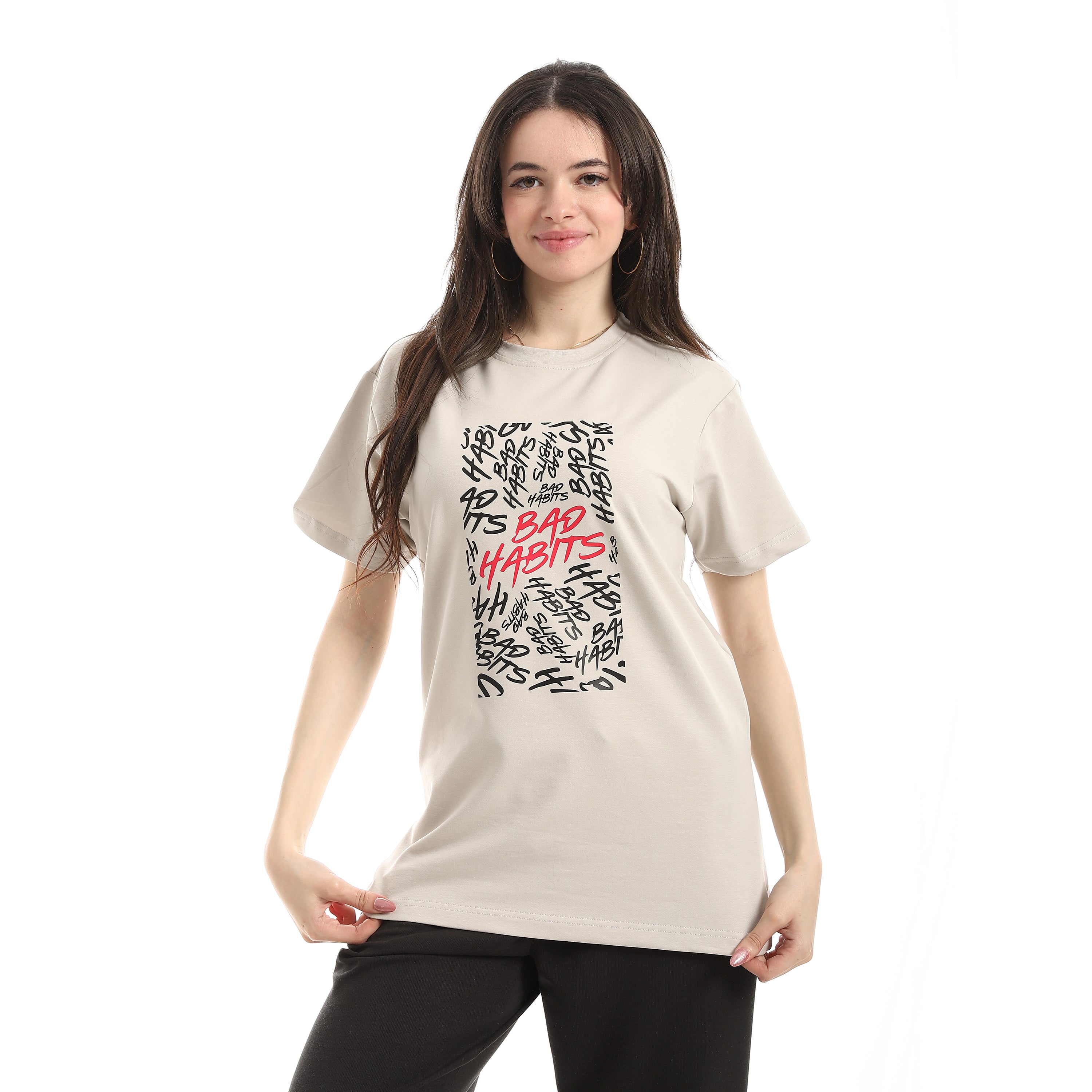 BAD HABITS PRINT T-SHIRT - L.GREY