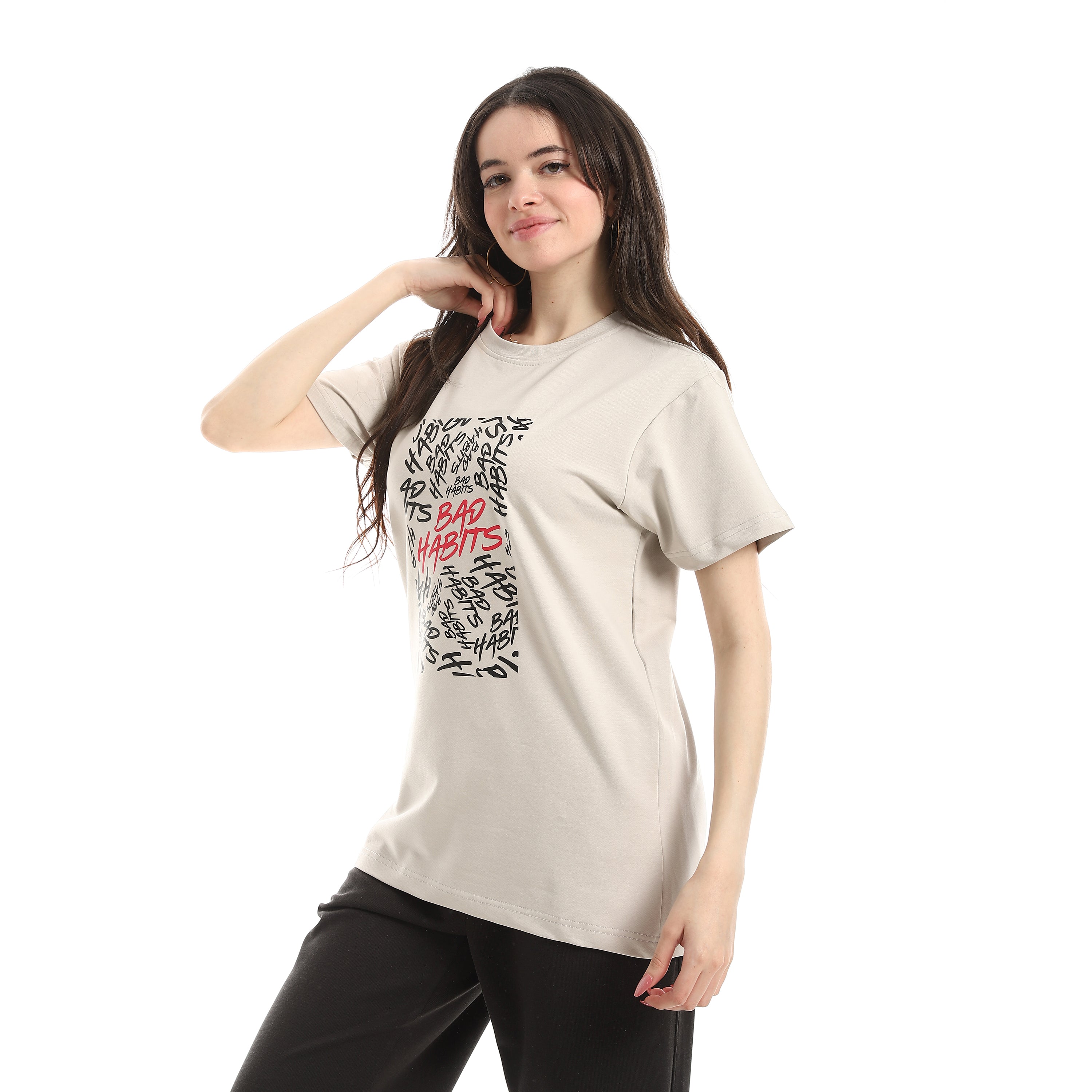 BAD HABITS PRINT T-SHIRT - L.GREY