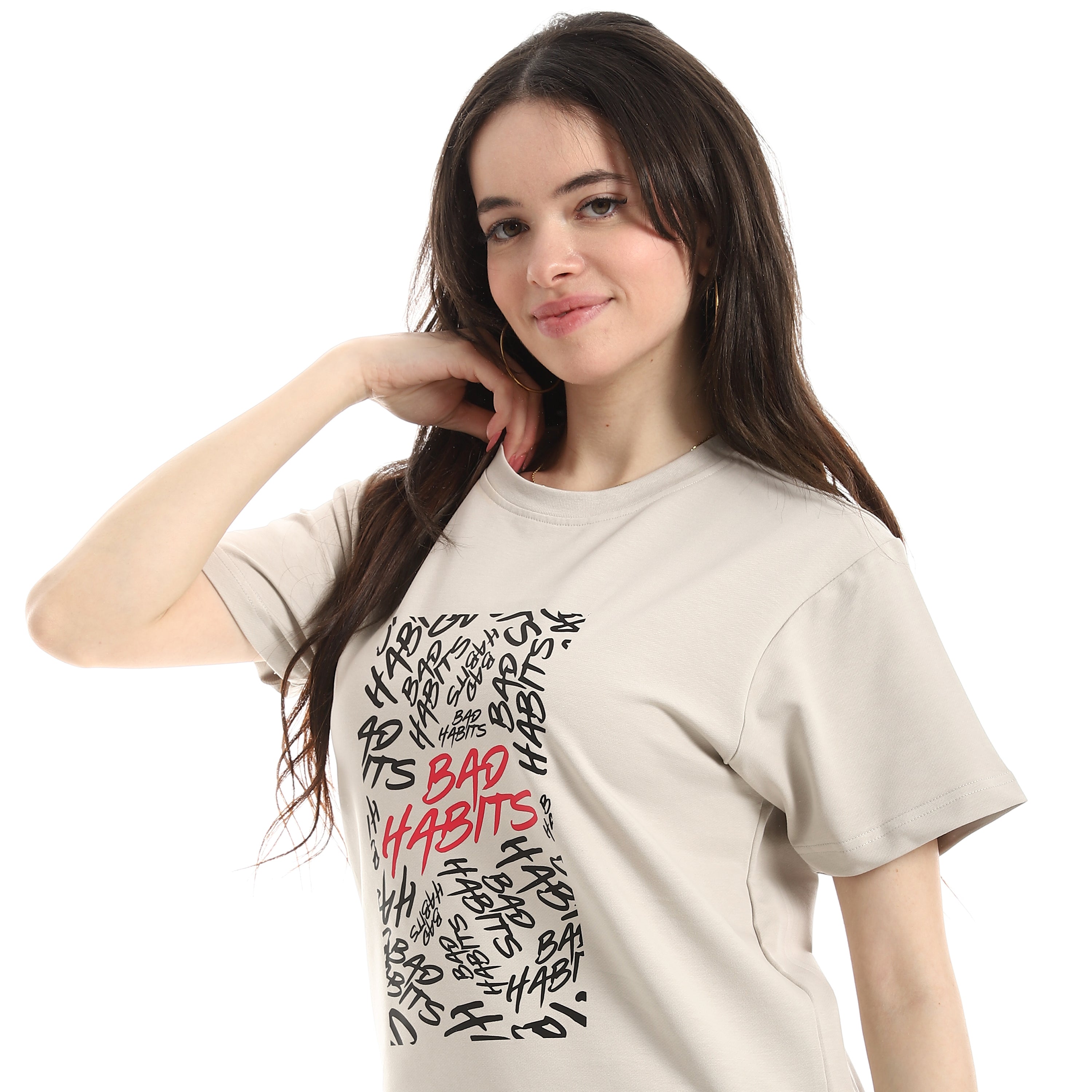 BAD HABITS PRINT T-SHIRT - L.GREY