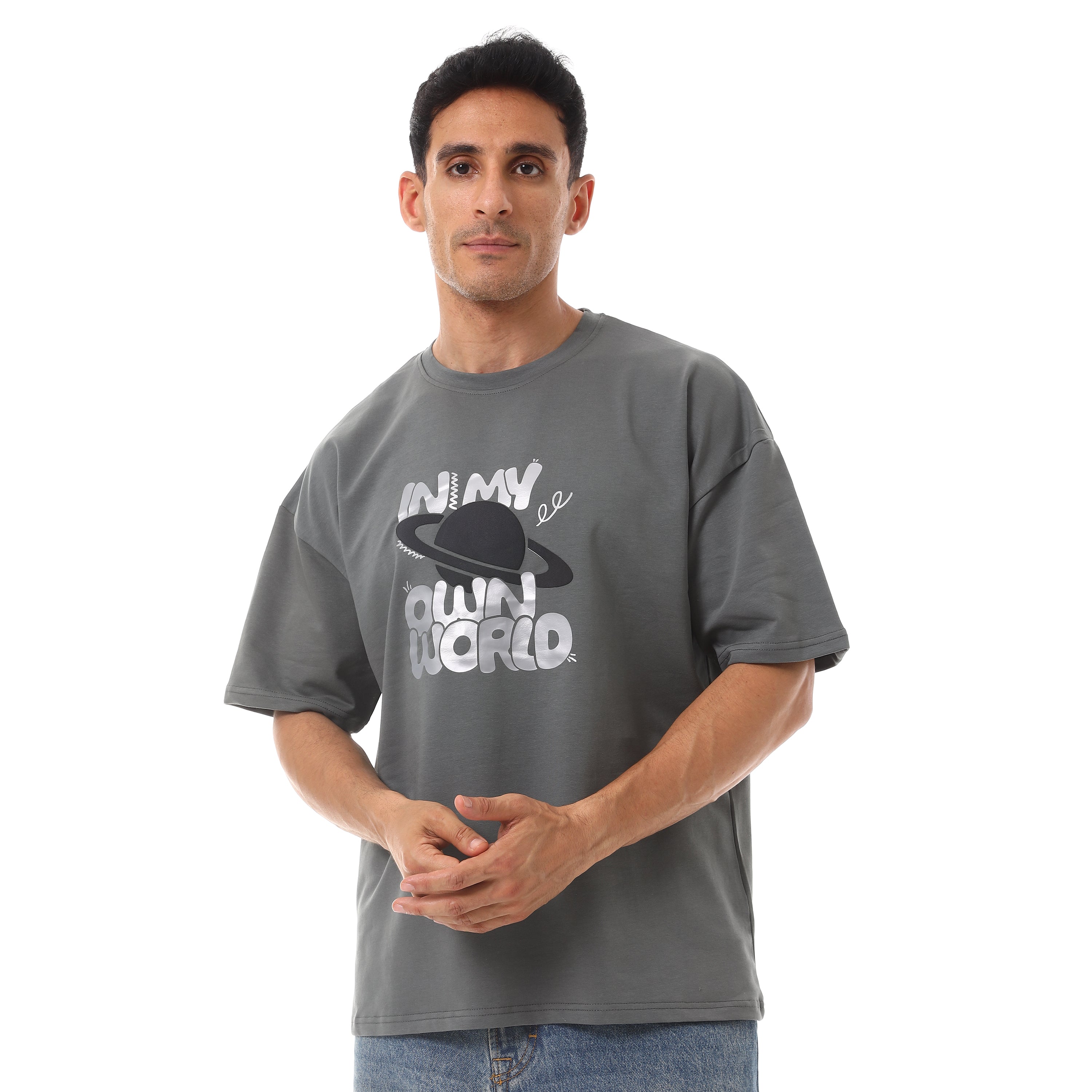 MY OWN WORLD PRINT T-SHIRT - GRAY
