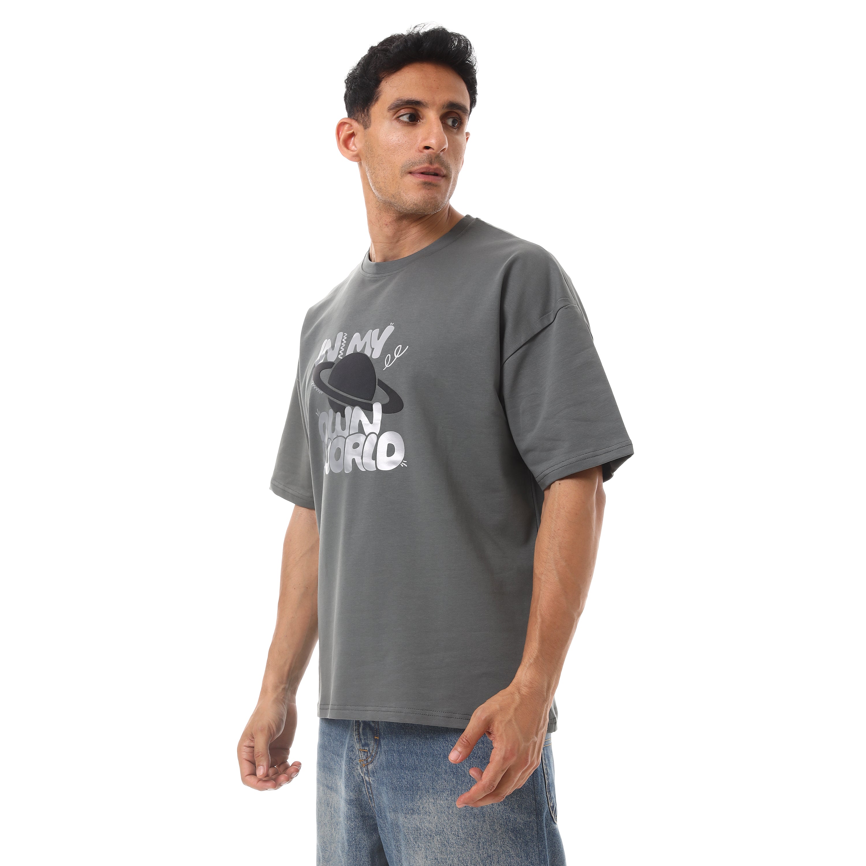 MY OWN WORLD PRINT T-SHIRT - GRAY