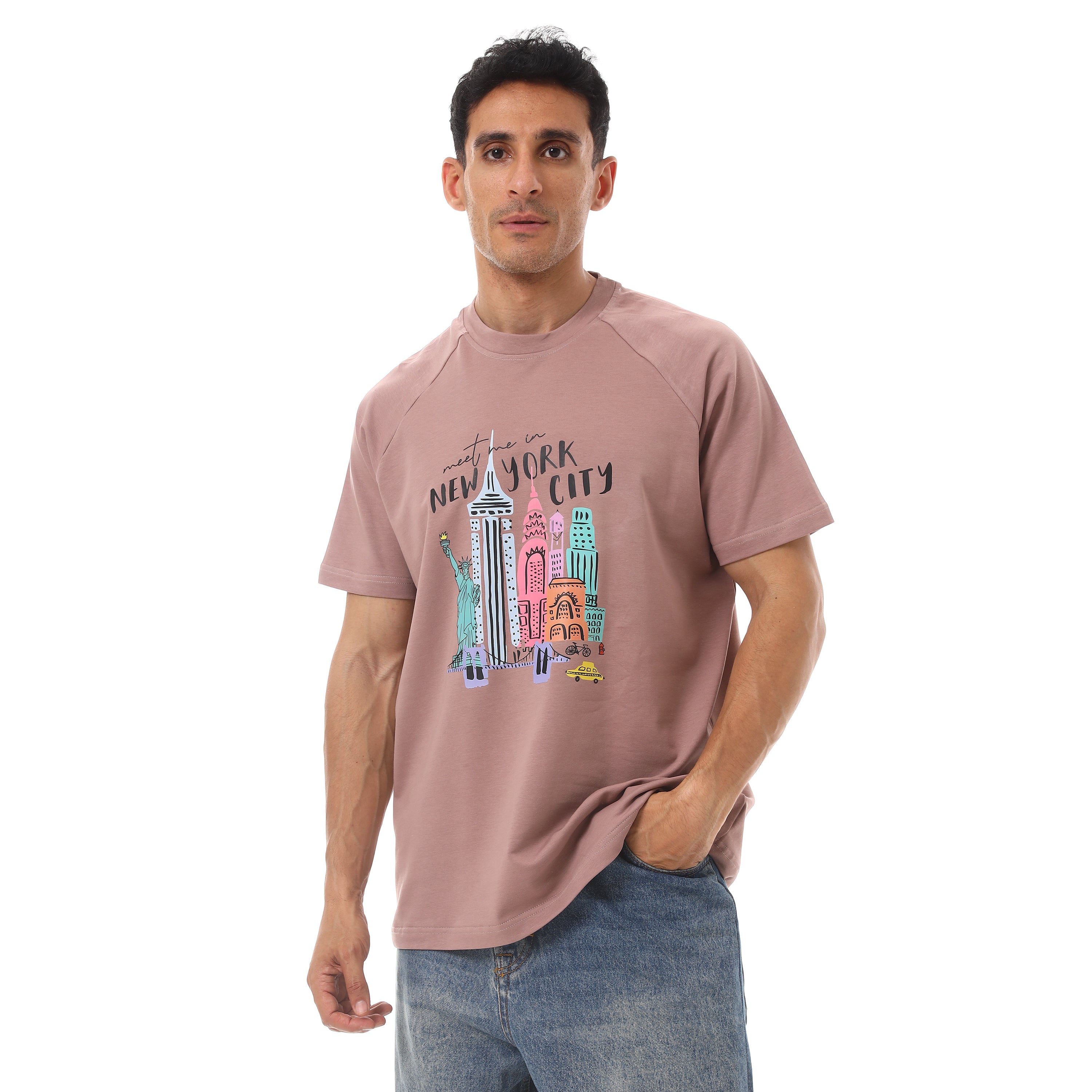 NY CITY GRAPHIC PRINT T-SHIRT - BROWN