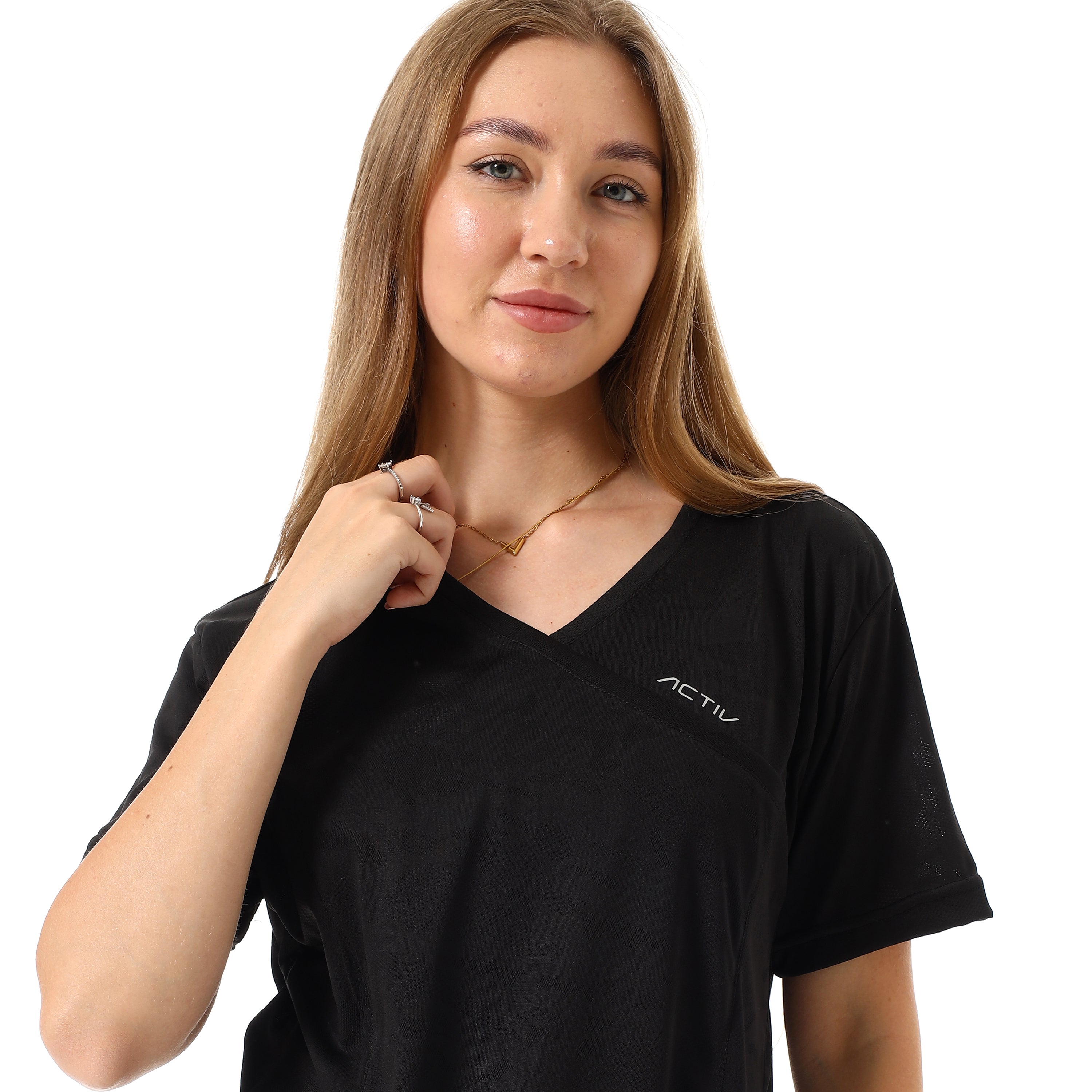 تي شيرت اكتف حريمي مموه - اسود