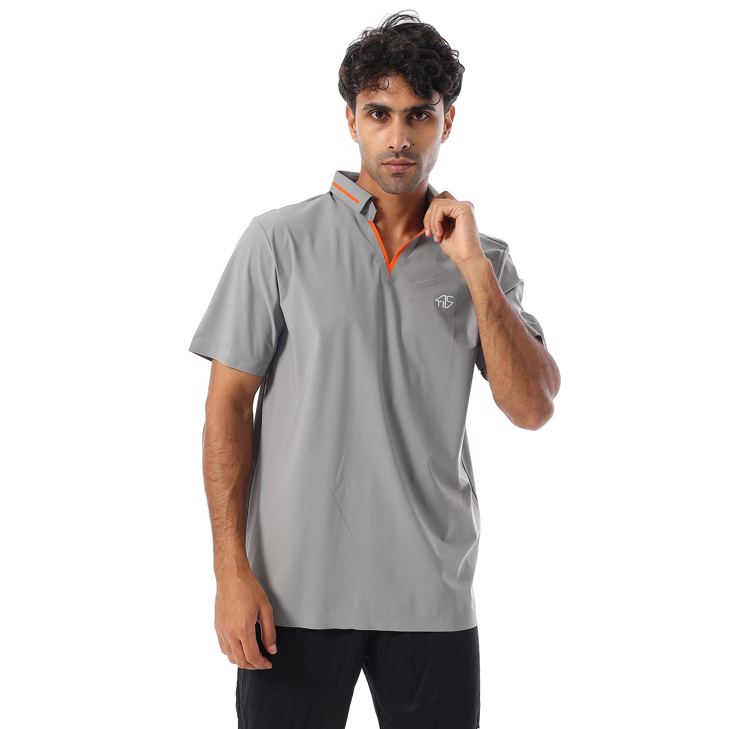 SEAMLESS BASEBALL COLLAR TEE - L.GREY