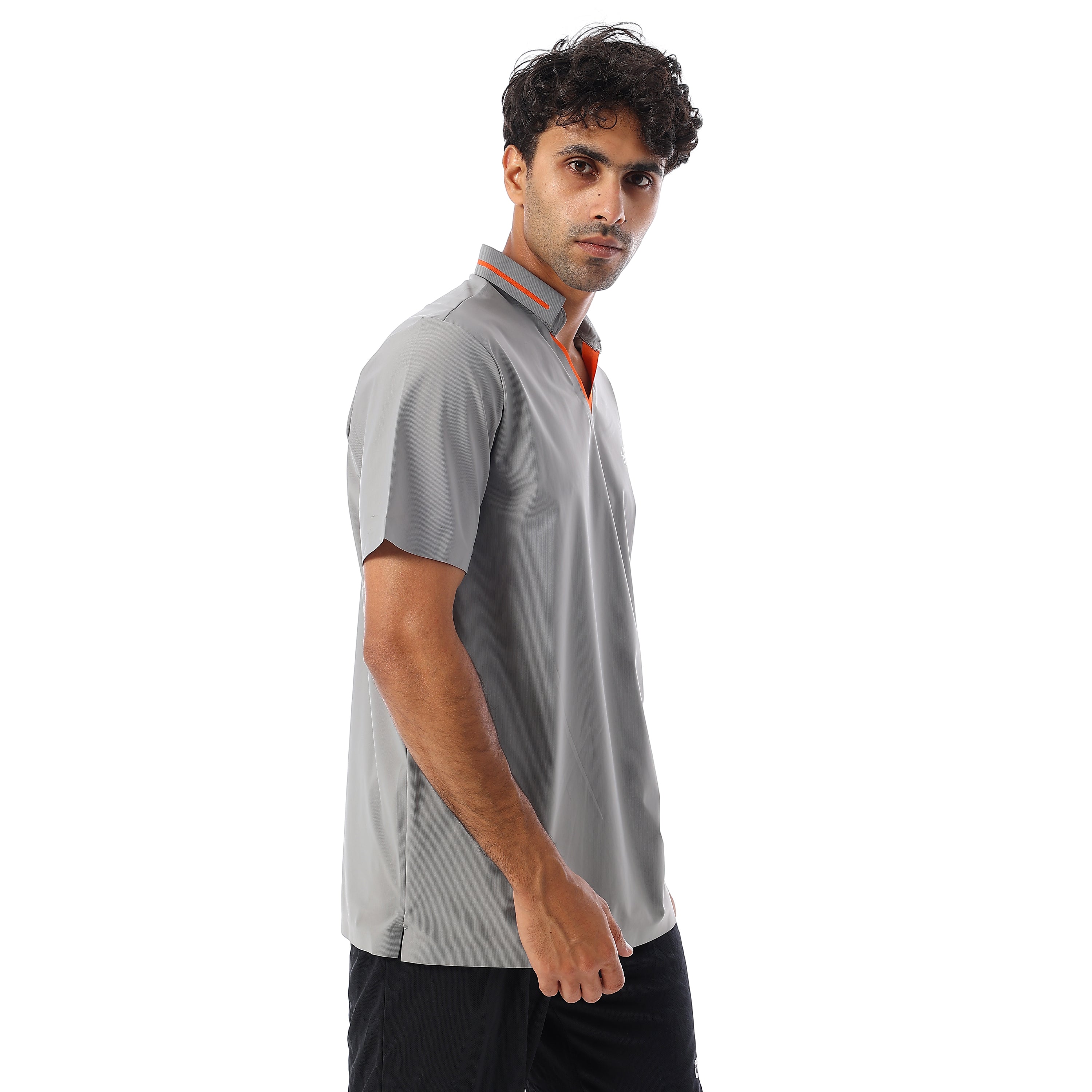 SEAMLESS BASEBALL COLLAR TEE - L.GREY
