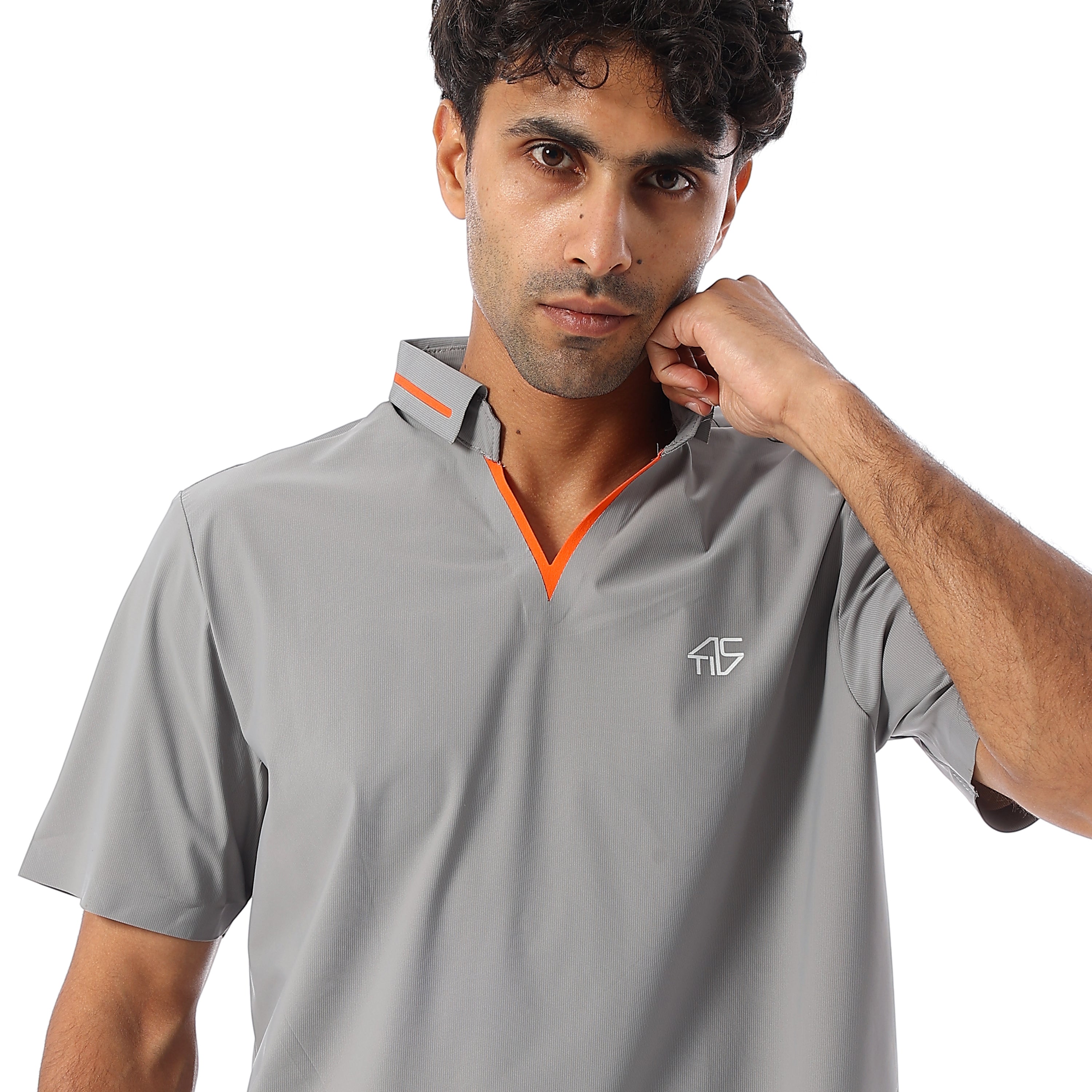 SEAMLESS BASEBALL COLLAR TEE - L.GREY