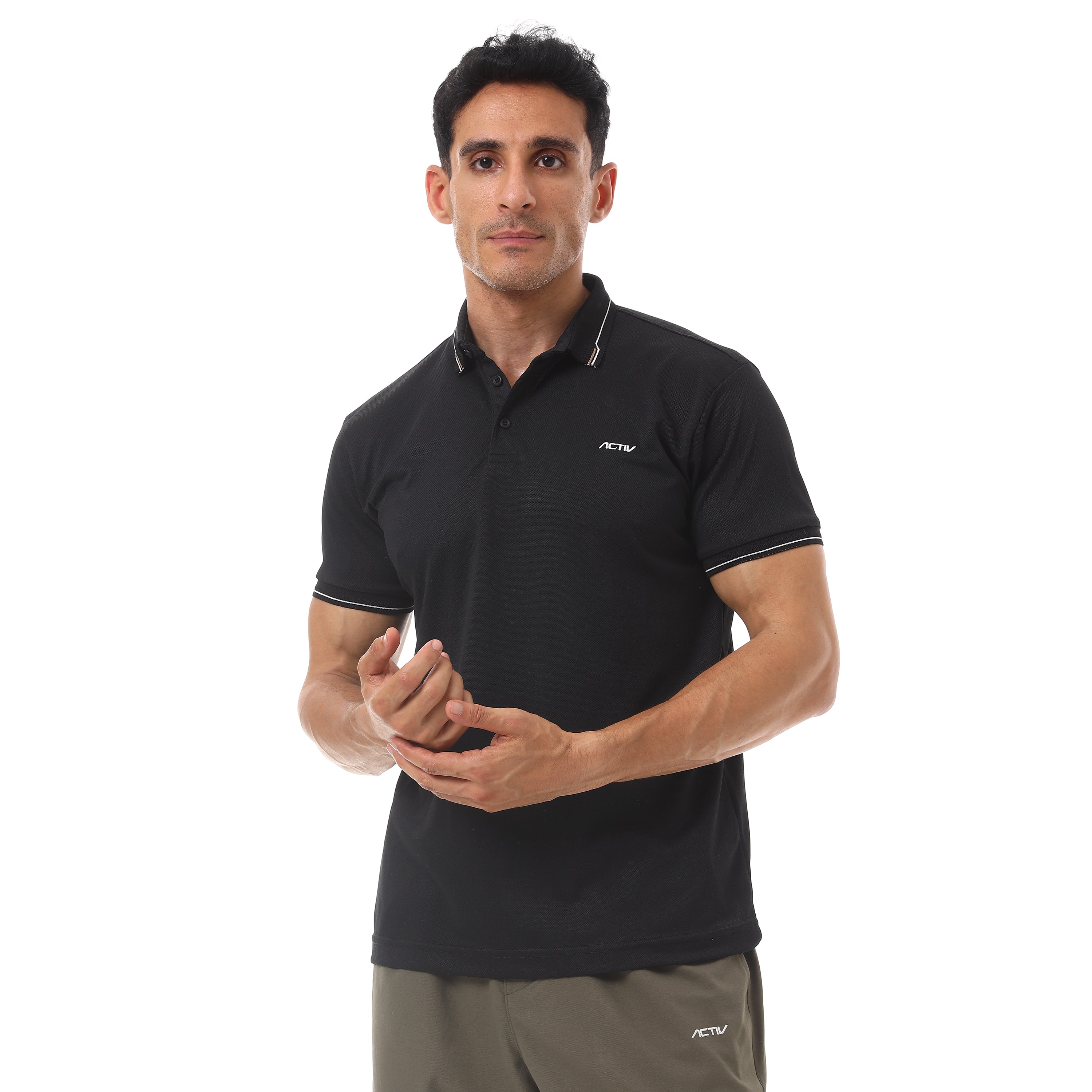 ACTIV MEN'S BUTTON POLO SHIRT - BLACK