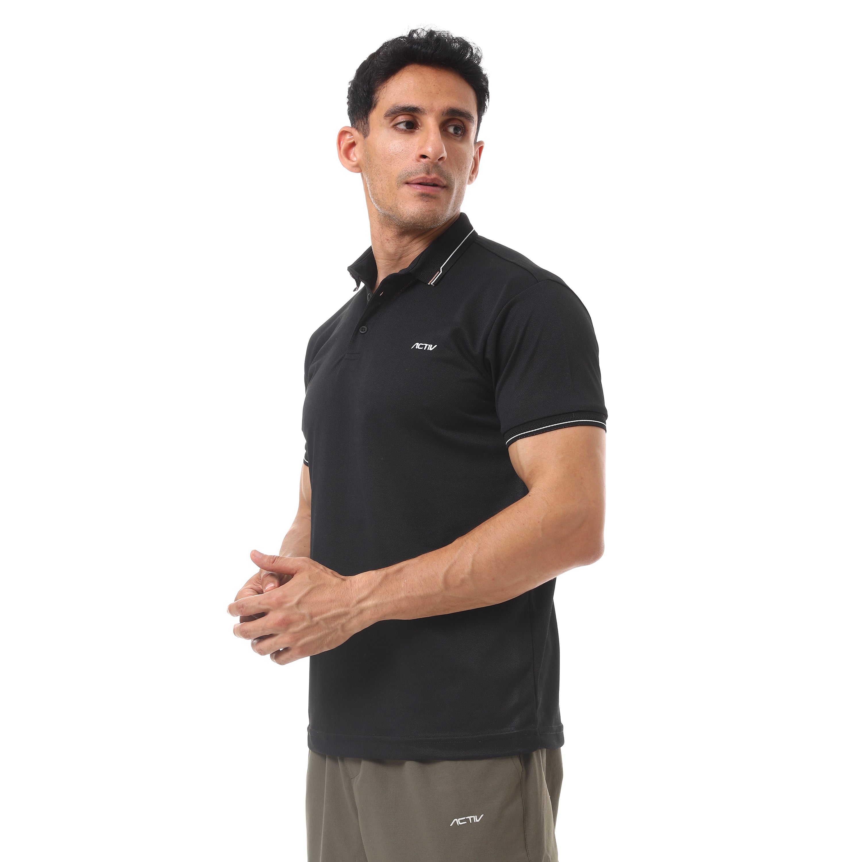 ACTIV MEN'S BUTTON POLO SHIRT - BLACK