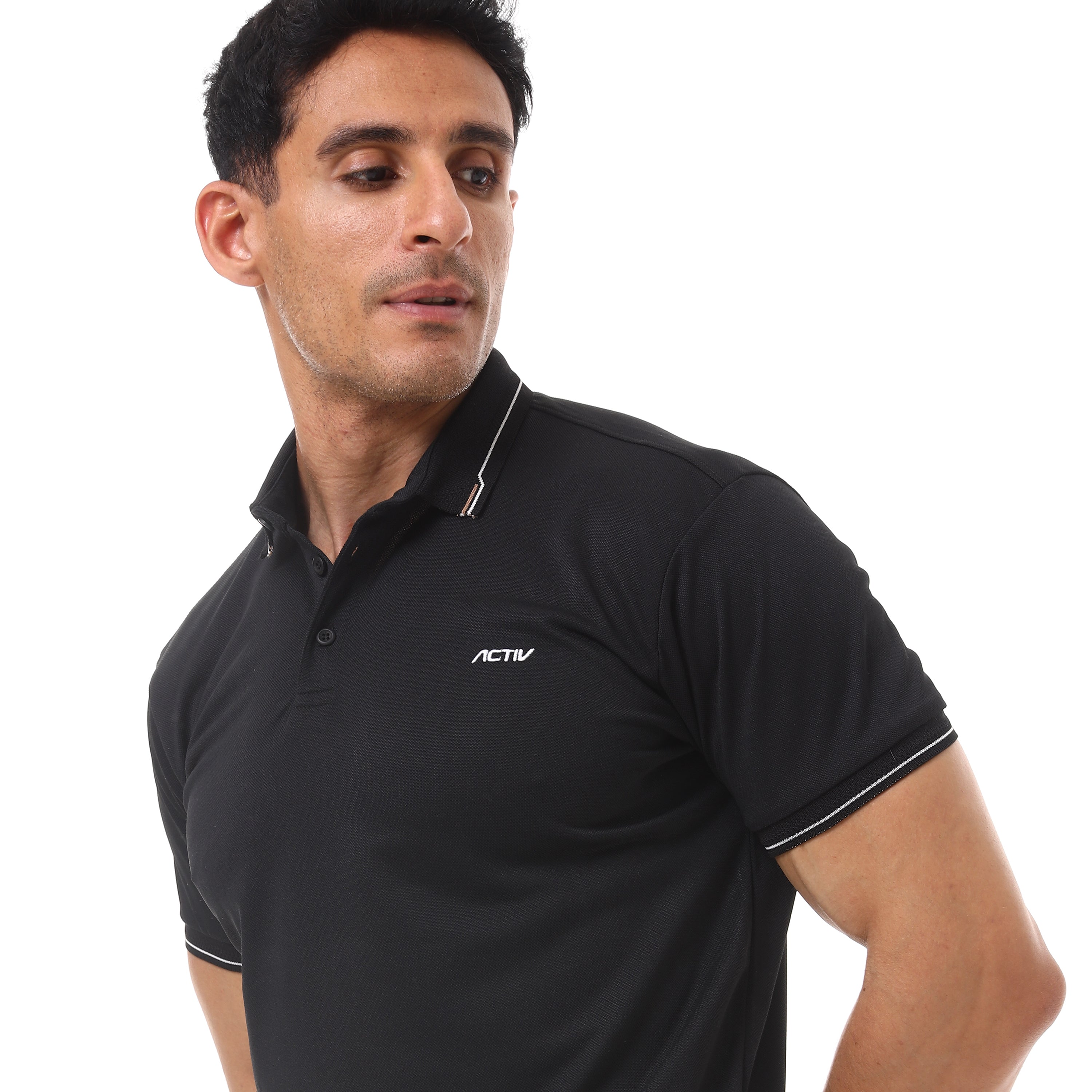 ACTIV MEN'S BUTTON POLO SHIRT - BLACK